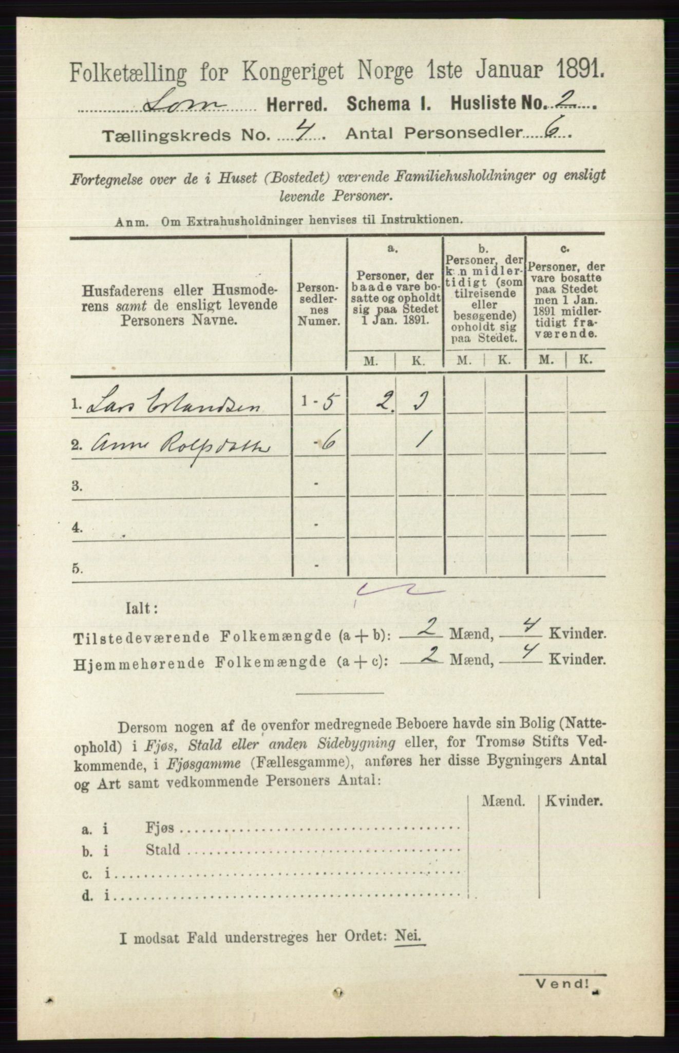 RA, 1891 census for 0514 Lom, 1891, p. 1457