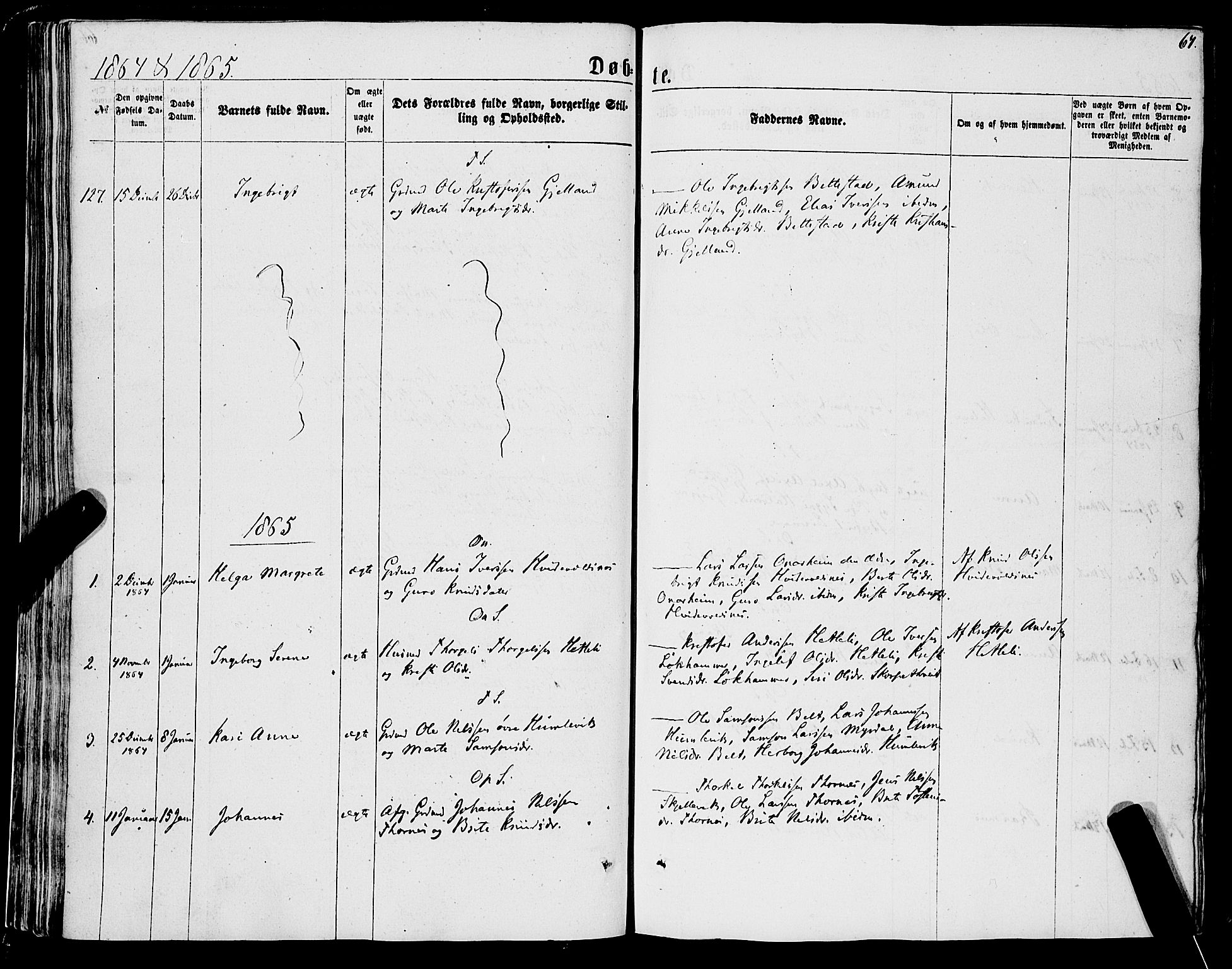 Tysnes sokneprestembete, AV/SAB-A-78601/H/Haa: Parish register (official) no. A 11, 1860-1871, p. 67
