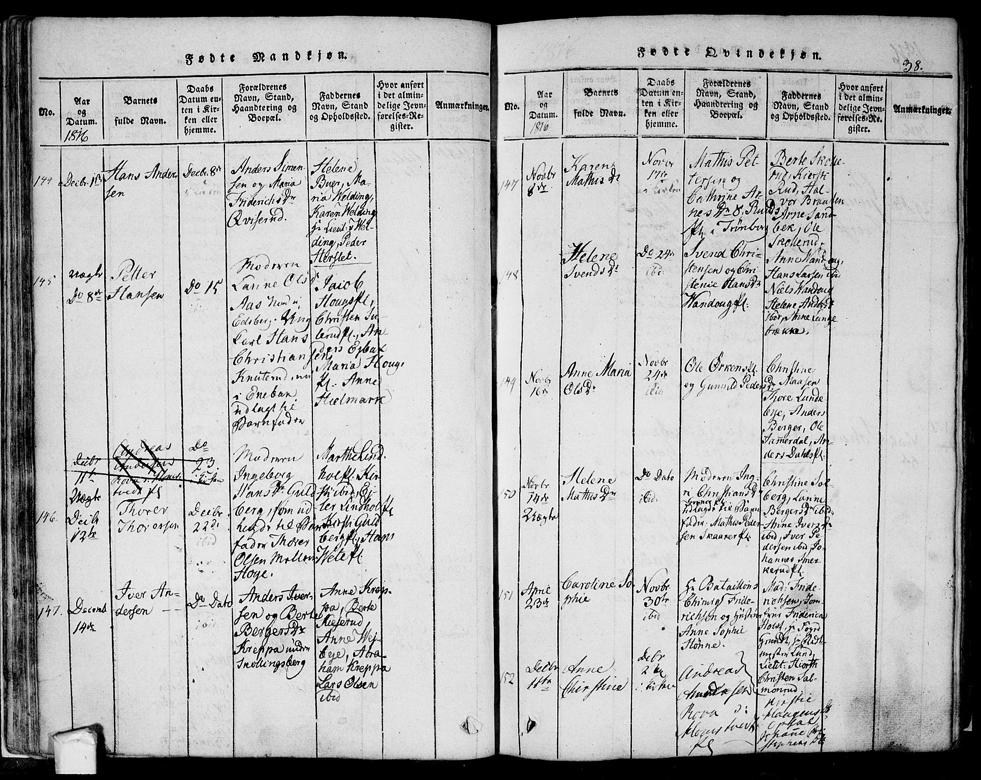 Eidsberg prestekontor Kirkebøker, SAO/A-10905/F/Fa/L0007: Parish register (official) no. I 7, 1814-1832, p. 38