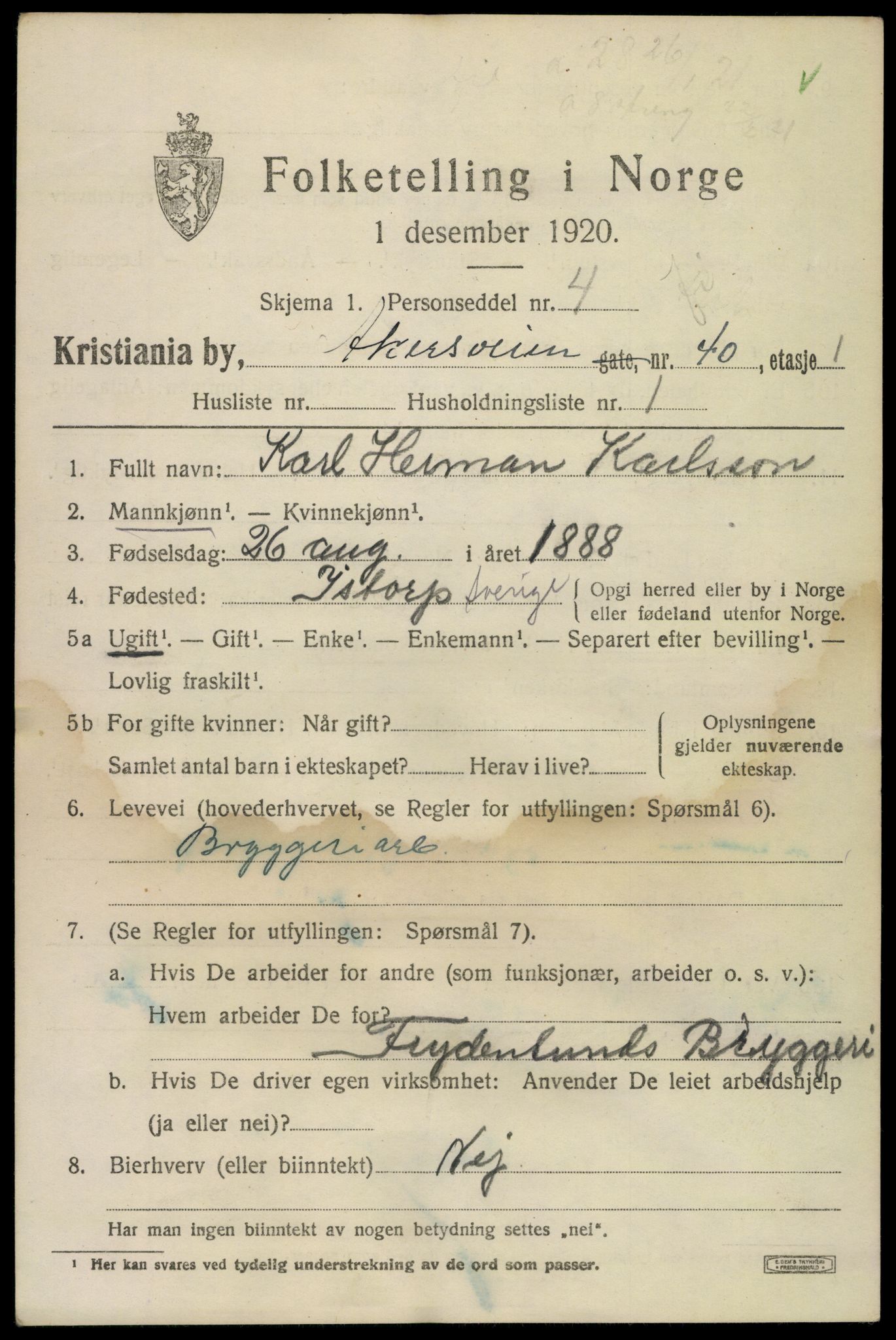 SAO, 1920 census for Kristiania, 1920, p. 140891