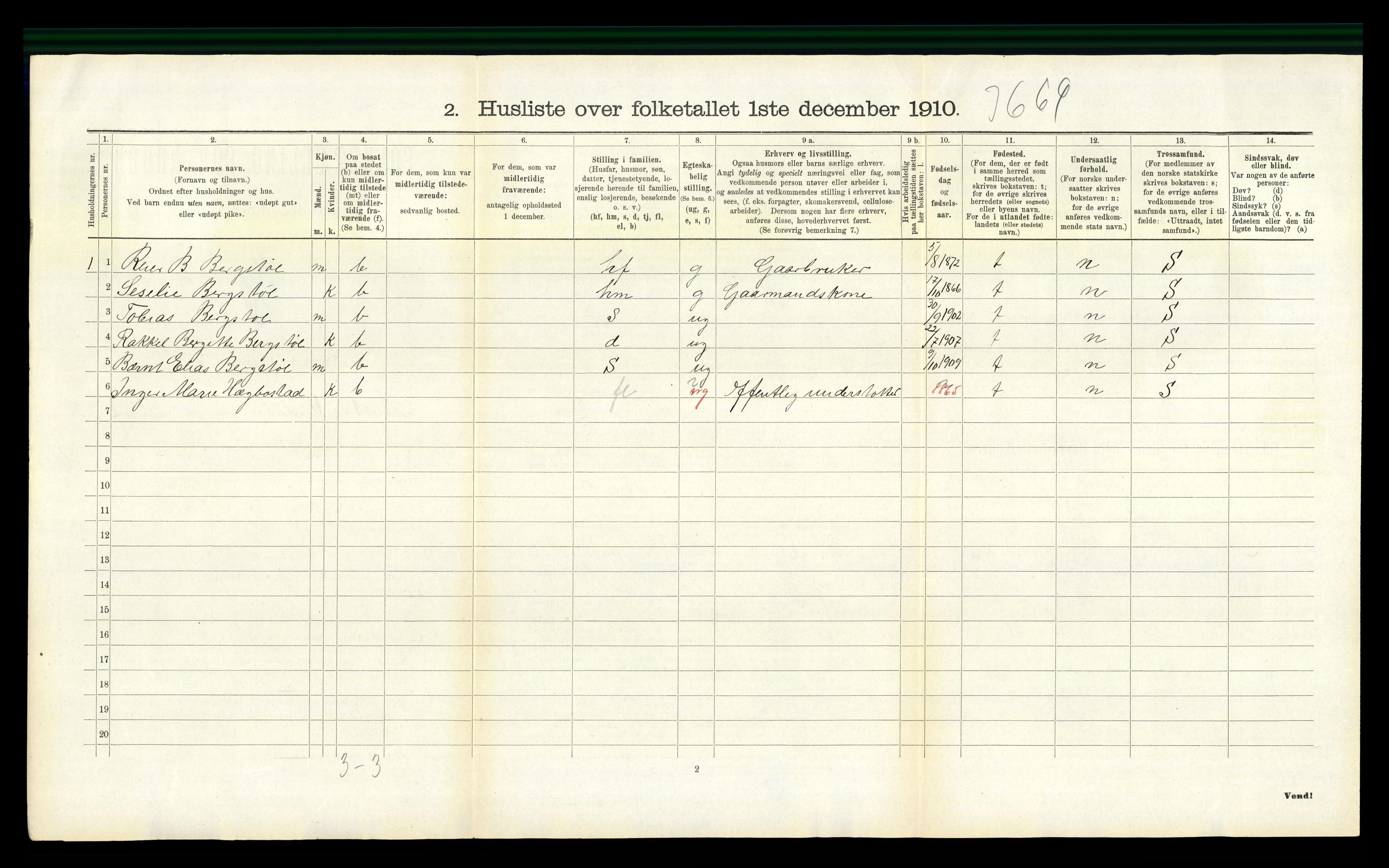 RA, 1910 census for Nord-Audnedal, 1910, p. 229