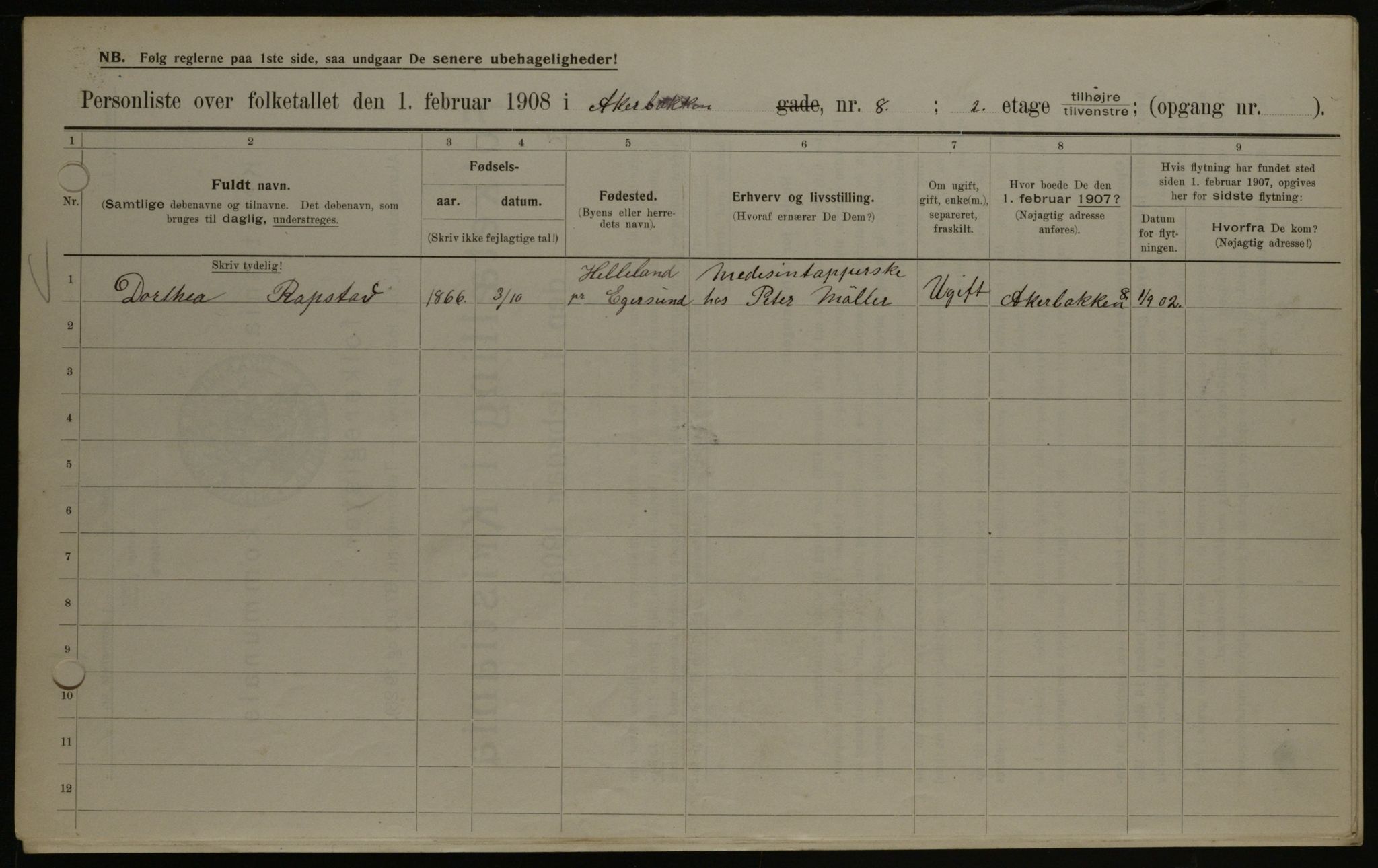 OBA, Municipal Census 1908 for Kristiania, 1908, p. 37