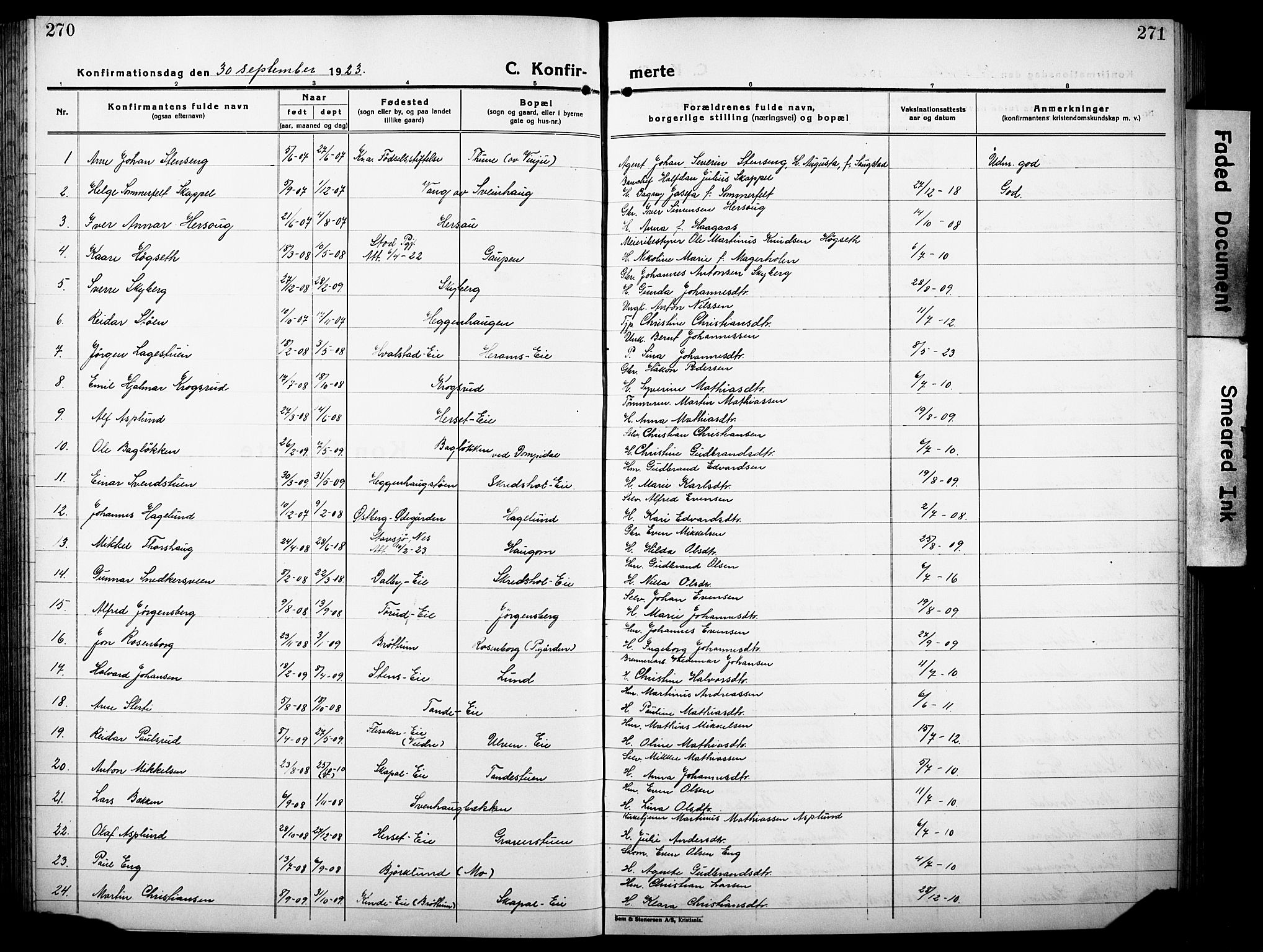 Ringsaker prestekontor, SAH/PREST-014/L/La/L0019: Parish register (copy) no. 19, 1923-1933, p. 270-271