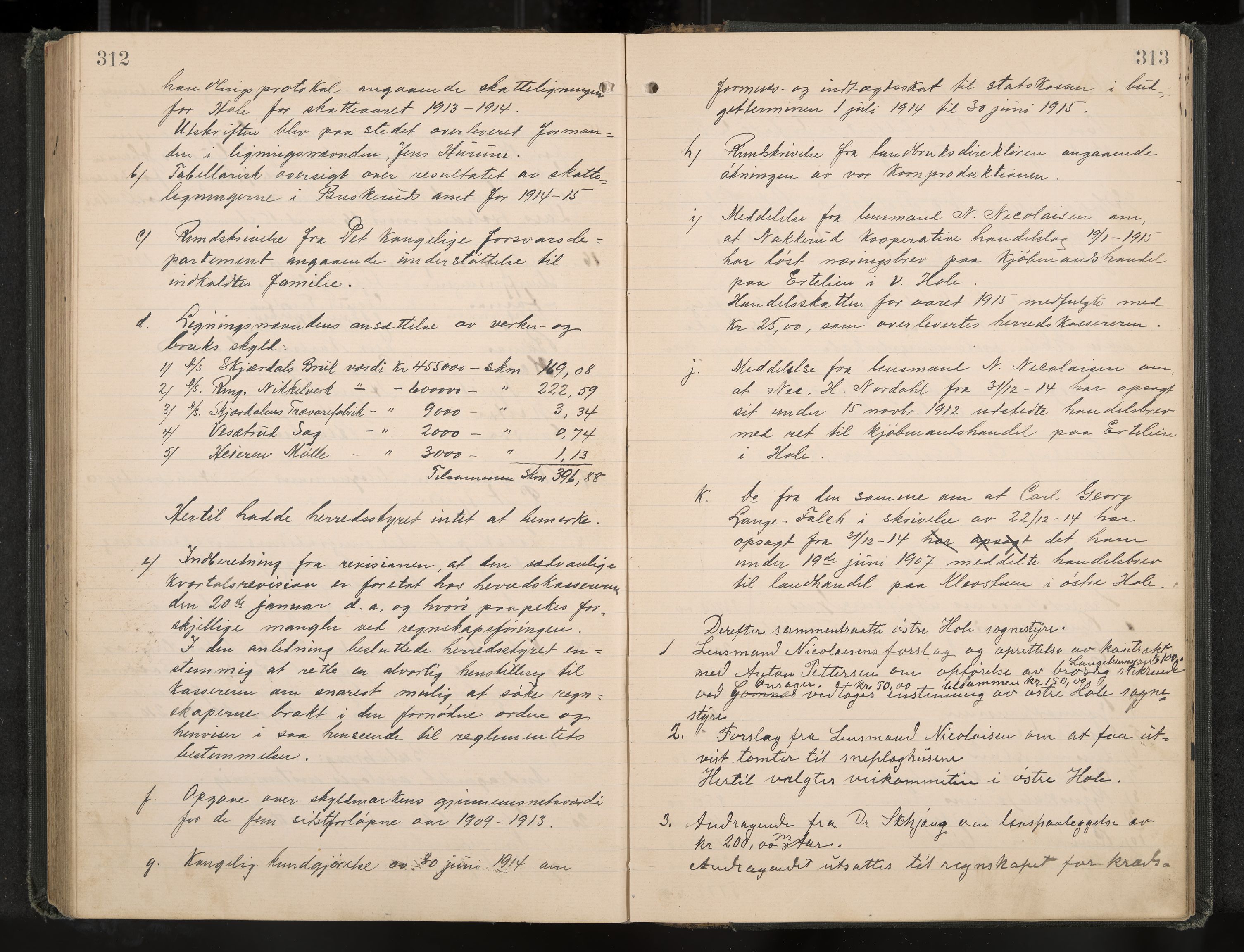 Hole formannskap og sentraladministrasjon, IKAK/0612021-1/A/Aa/L0005: Møtebok, 1911-1916, p. 312-313