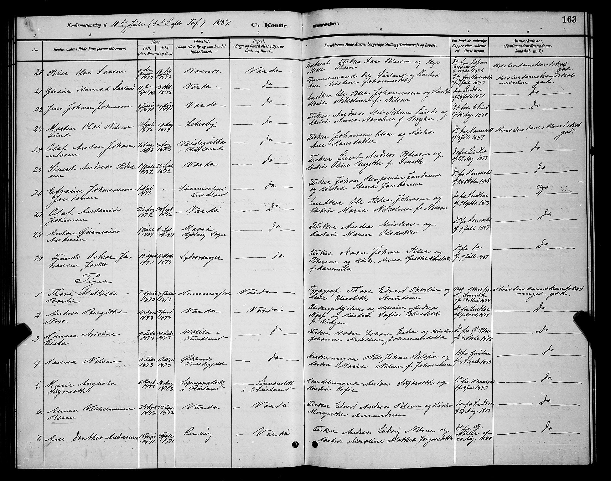 Vardø sokneprestkontor, AV/SATØ-S-1332/H/Hb/L0005klokker: Parish register (copy) no. 5, 1887-1892, p. 163