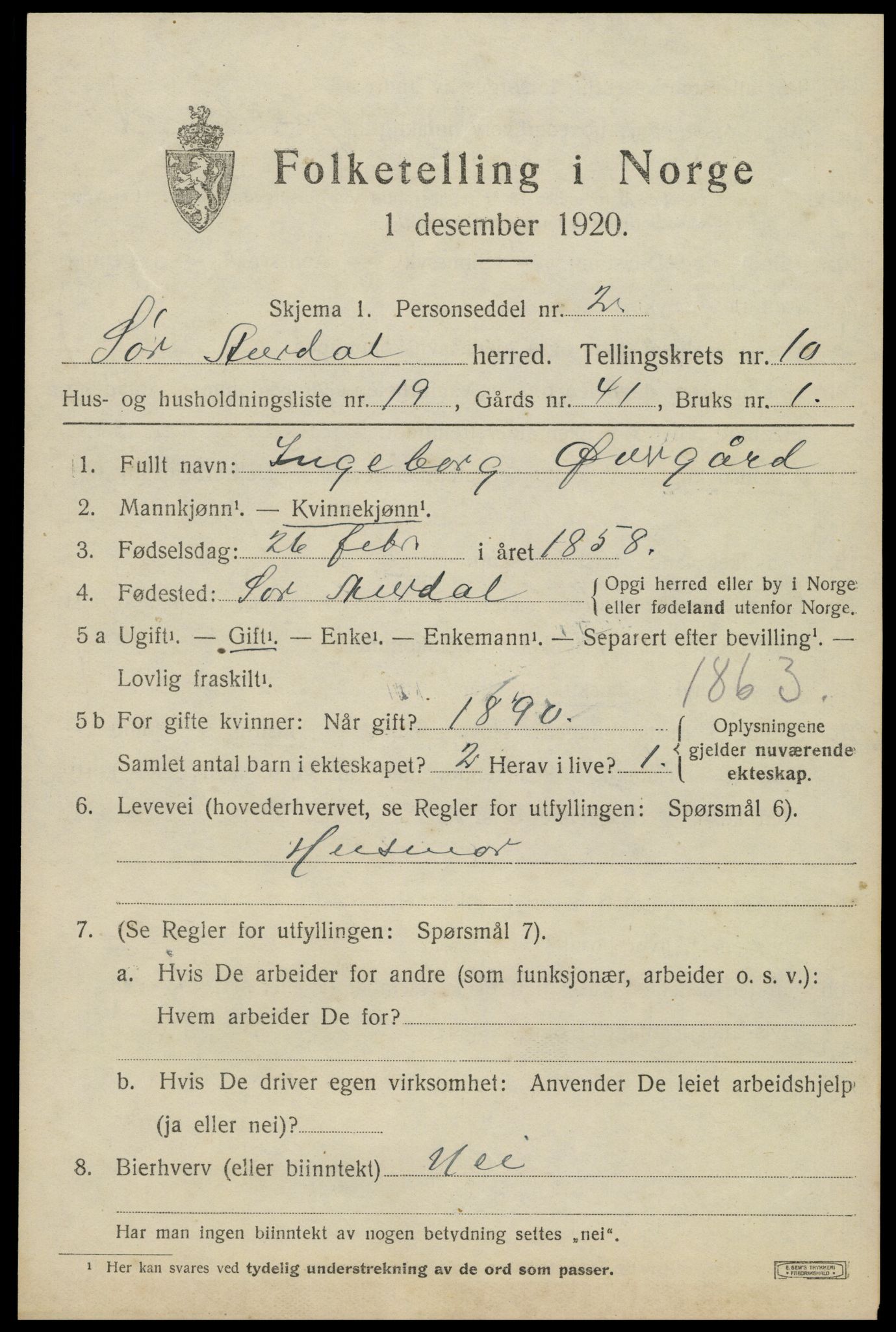 SAH, 1920 census for Sør-Aurdal, 1920, p. 5913