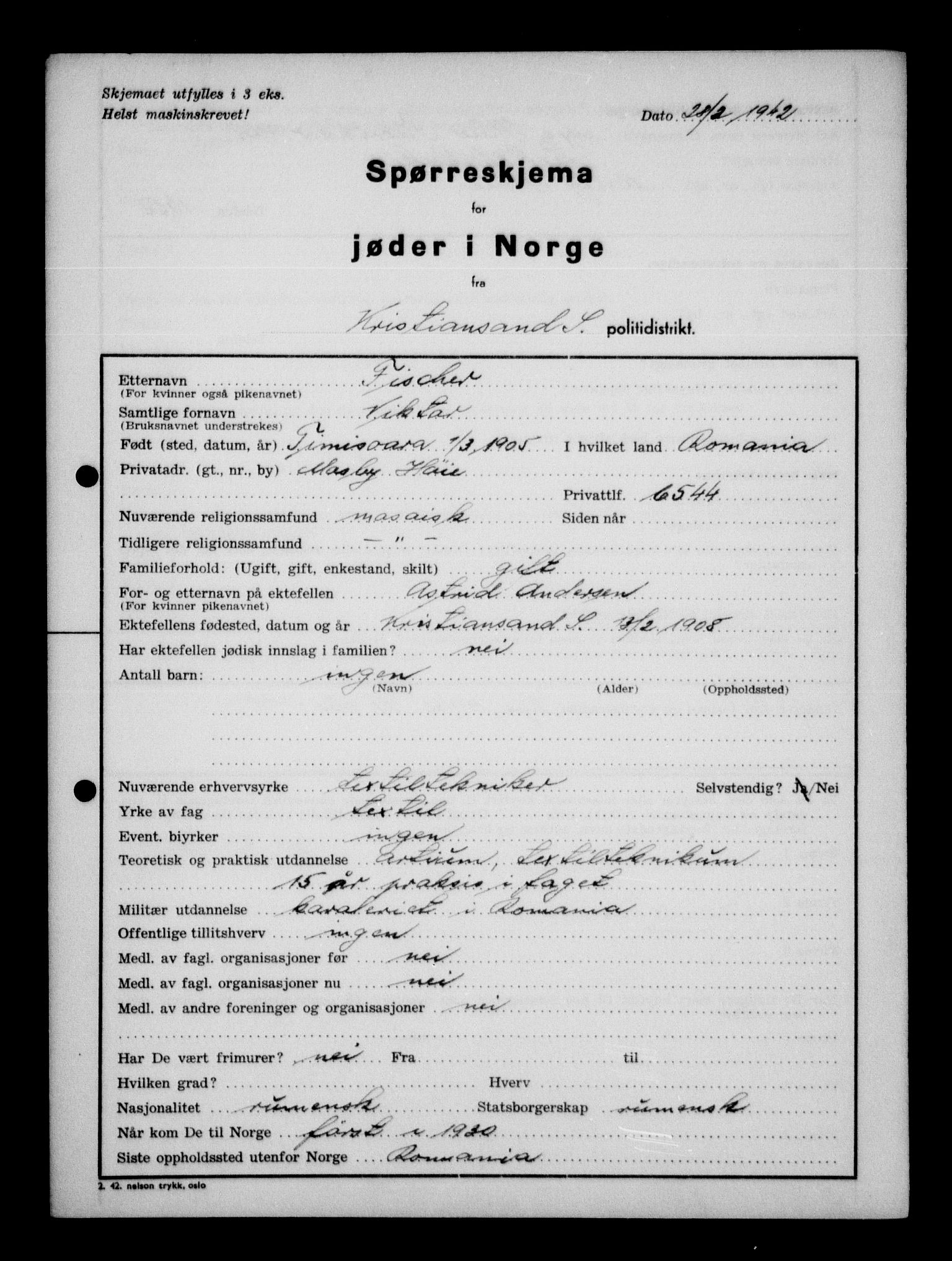 Statspolitiet - Hovedkontoret / Osloavdelingen, AV/RA-S-1329/G/Ga/L0012: Spørreskjema for jøder i Norge. 1: Aker 114- 207 (Levinson-Wozak) og 656 (Salomon). 2: Arendal-Hordaland. 3: Horten-Romerike.  , 1942, p. 667