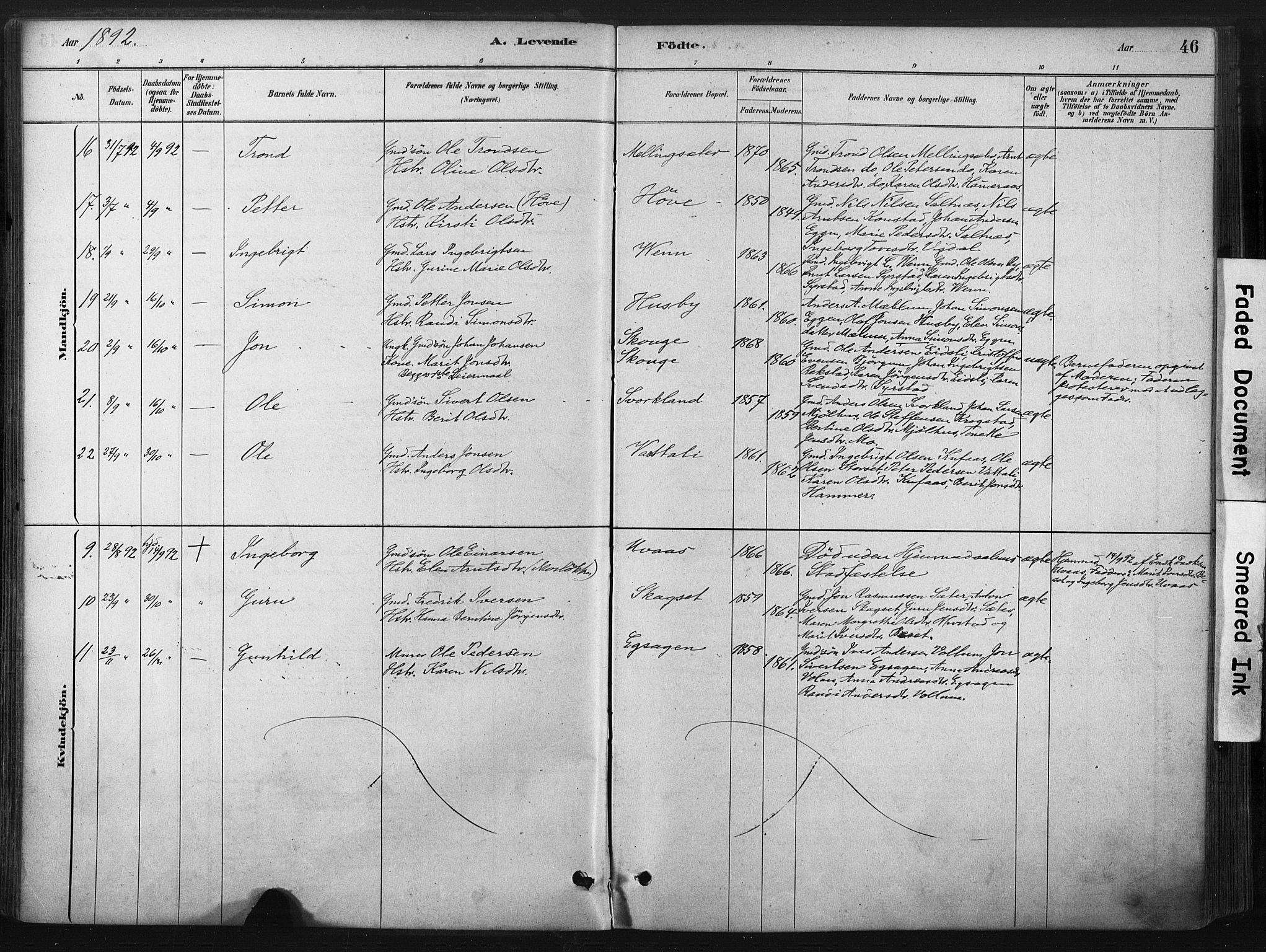 Ministerialprotokoller, klokkerbøker og fødselsregistre - Sør-Trøndelag, SAT/A-1456/667/L0795: Parish register (official) no. 667A03, 1879-1907, p. 46