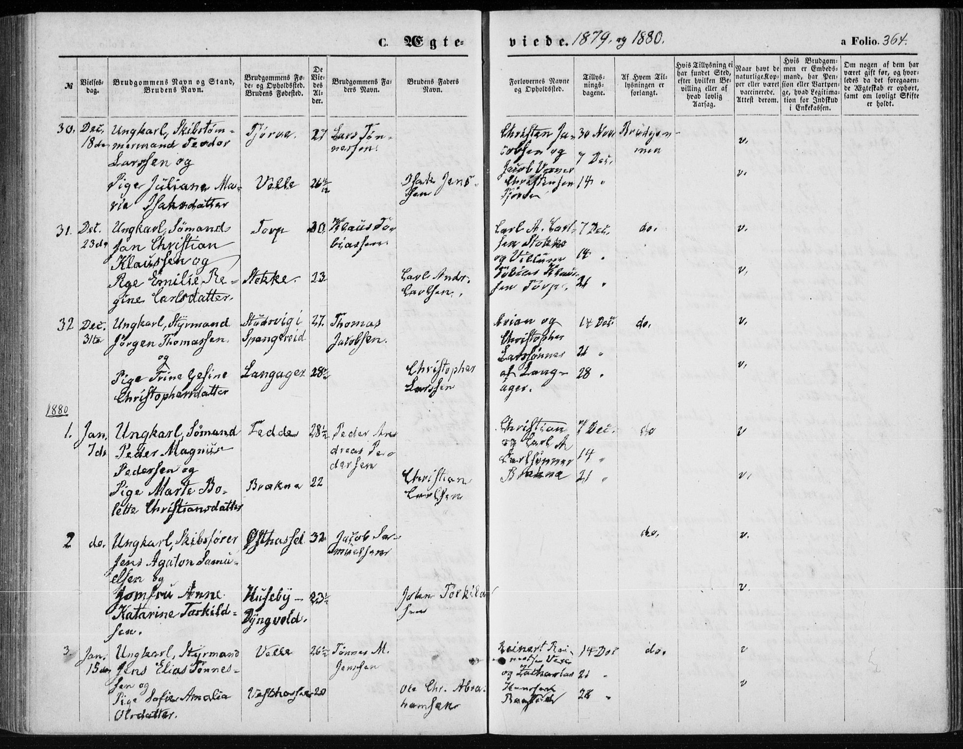 Lista sokneprestkontor, AV/SAK-1111-0027/F/Fb/L0004: Parish register (copy) no. B 4, 1877-1891, p. 364