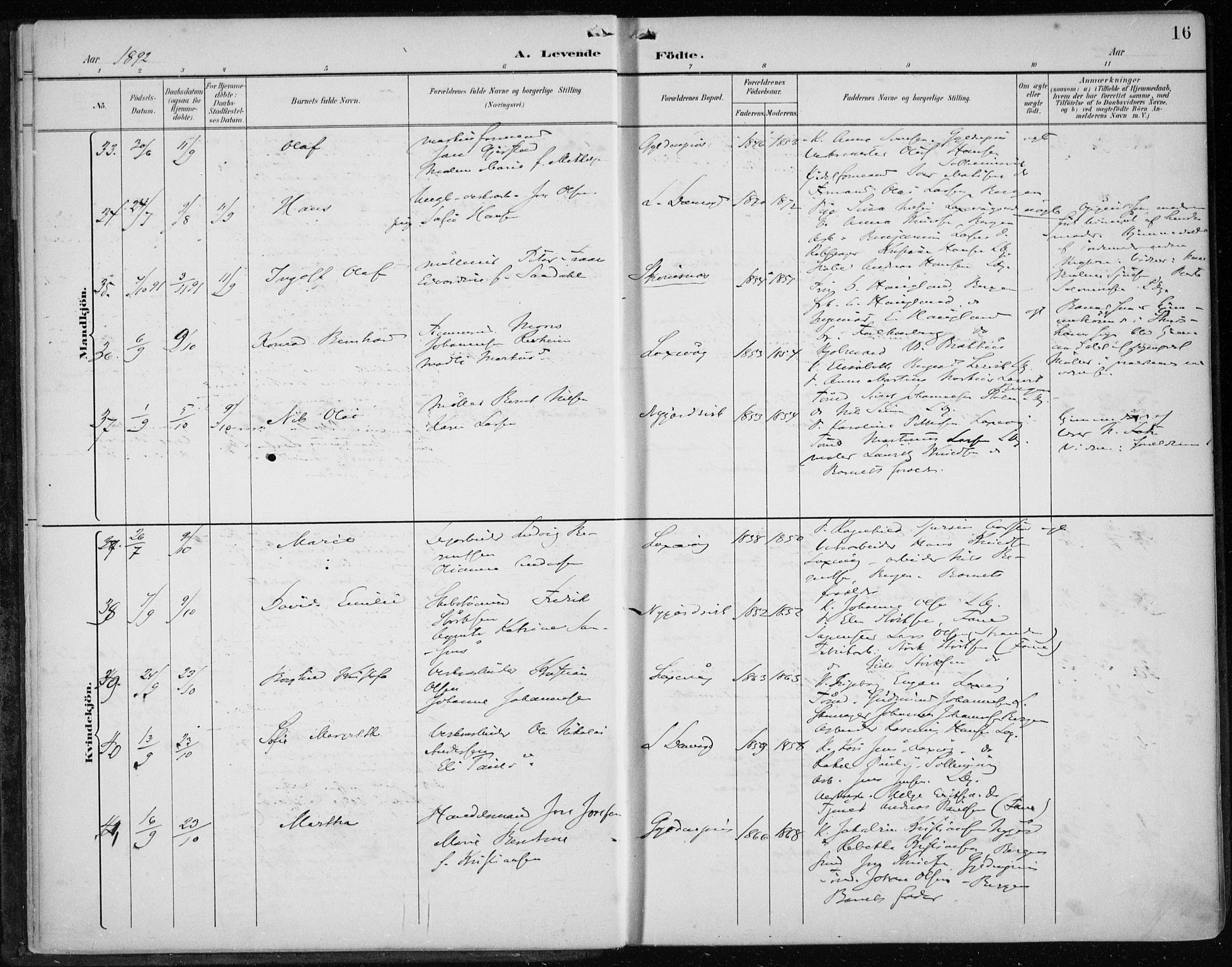 Askøy Sokneprestembete, AV/SAB-A-74101/H/Ha/Haa/Haae/L0003: Parish register (official) no. E 3, 1891-1903, p. 16