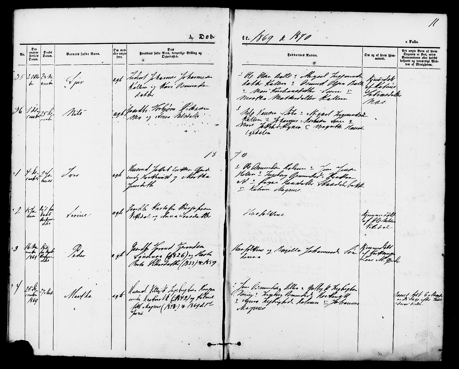 Vikedal sokneprestkontor, SAST/A-101840/01/IV: Parish register (official) no. A 7, 1868-1883, p. 11