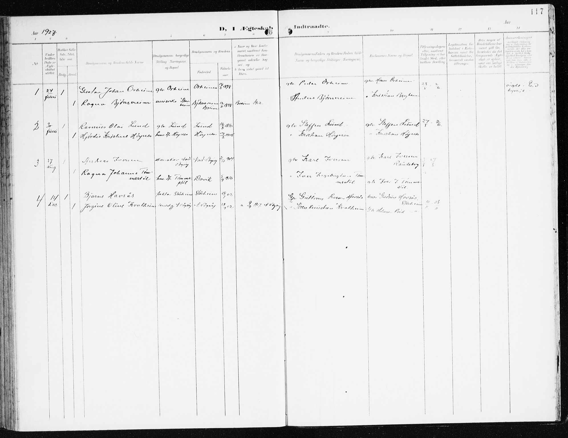 Eid sokneprestembete, AV/SAB-A-82301/H/Haa/Haac/L0002: Parish register (official) no. C 2, 1899-1927, p. 117