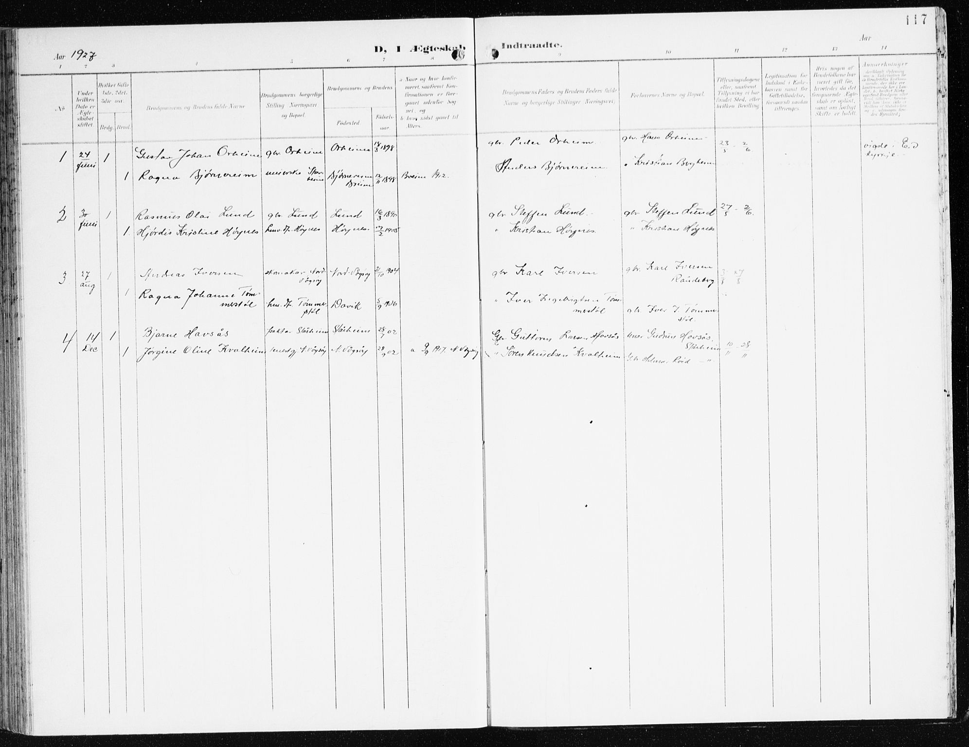 Eid sokneprestembete, SAB/A-82301/H/Haa/Haac/L0002: Parish register (official) no. C 2, 1899-1927, p. 117