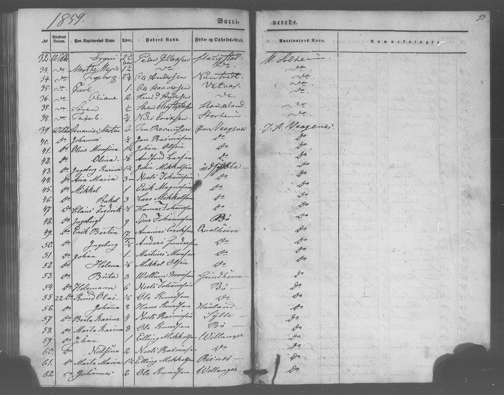 Manger sokneprestembete, AV/SAB-A-76801/H/Haa: Parish register (official) no. A 10, 1844-1859, p. 93