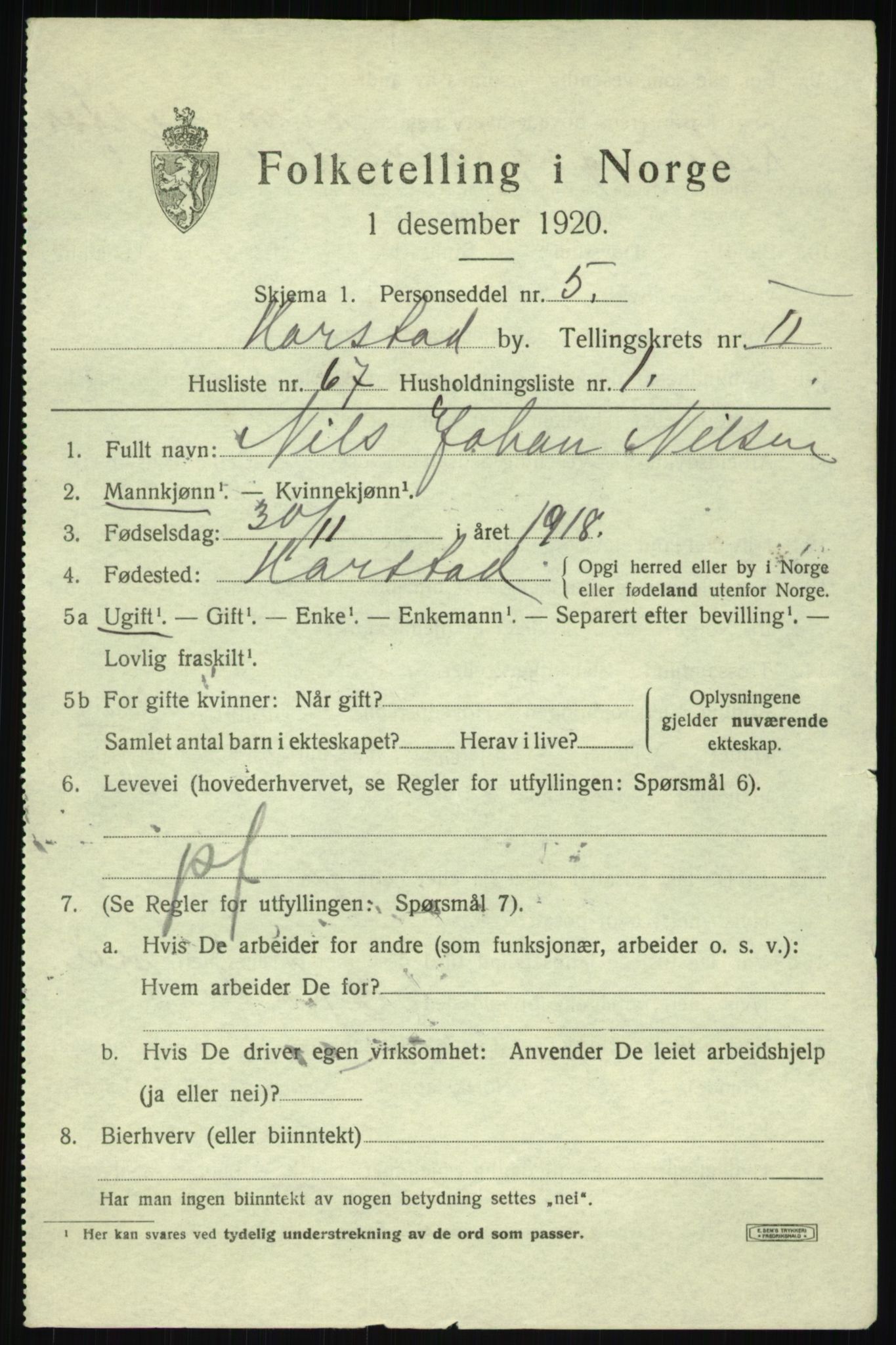 SATØ, 1920 census for Harstad, 1920, p. 4182