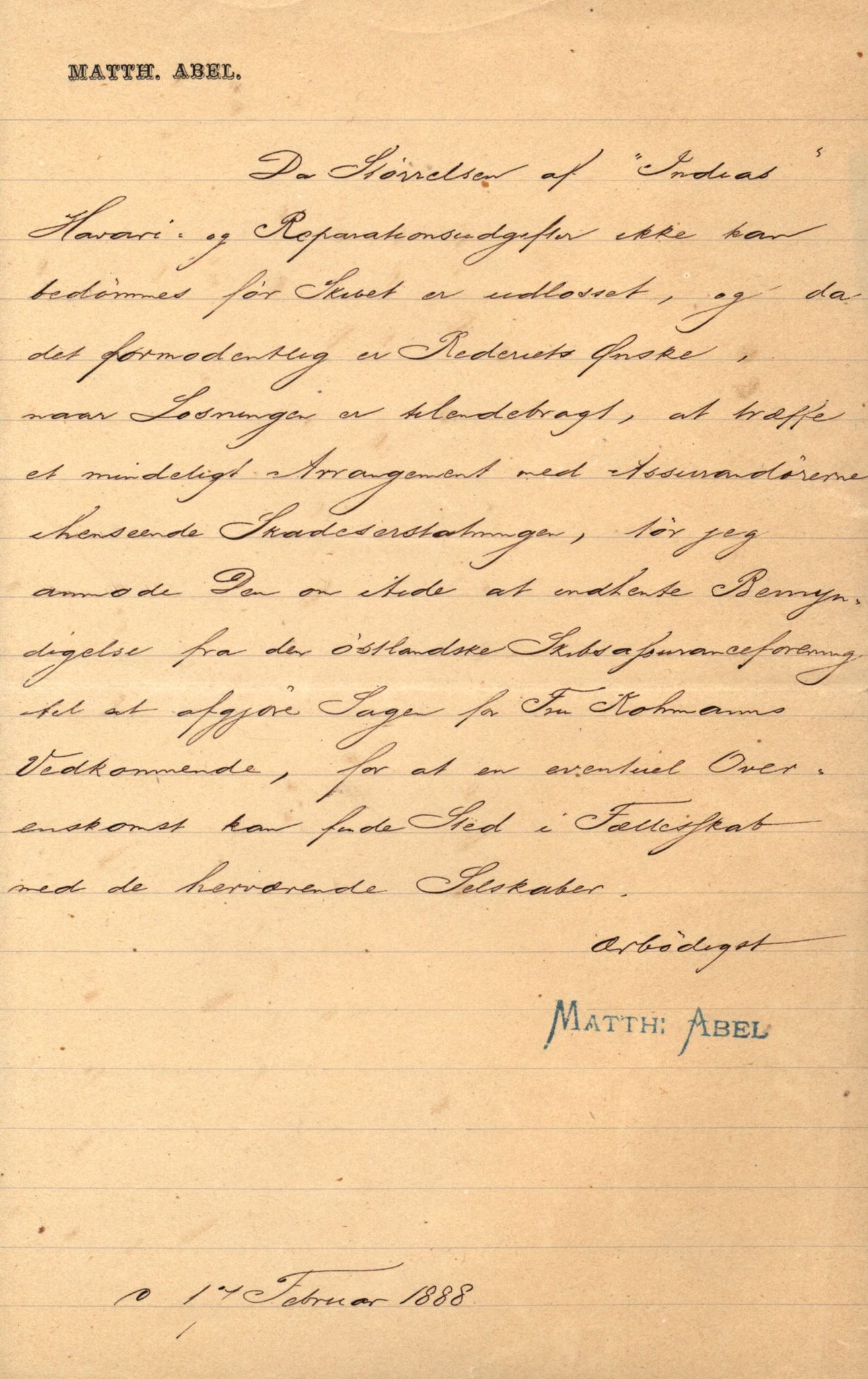 Pa 63 - Østlandske skibsassuranceforening, VEMU/A-1079/G/Ga/L0021/0004: Havaridokumenter / India, Jacbez, Jarlsberg, Kong Carl, Josephine, 1888, p. 5