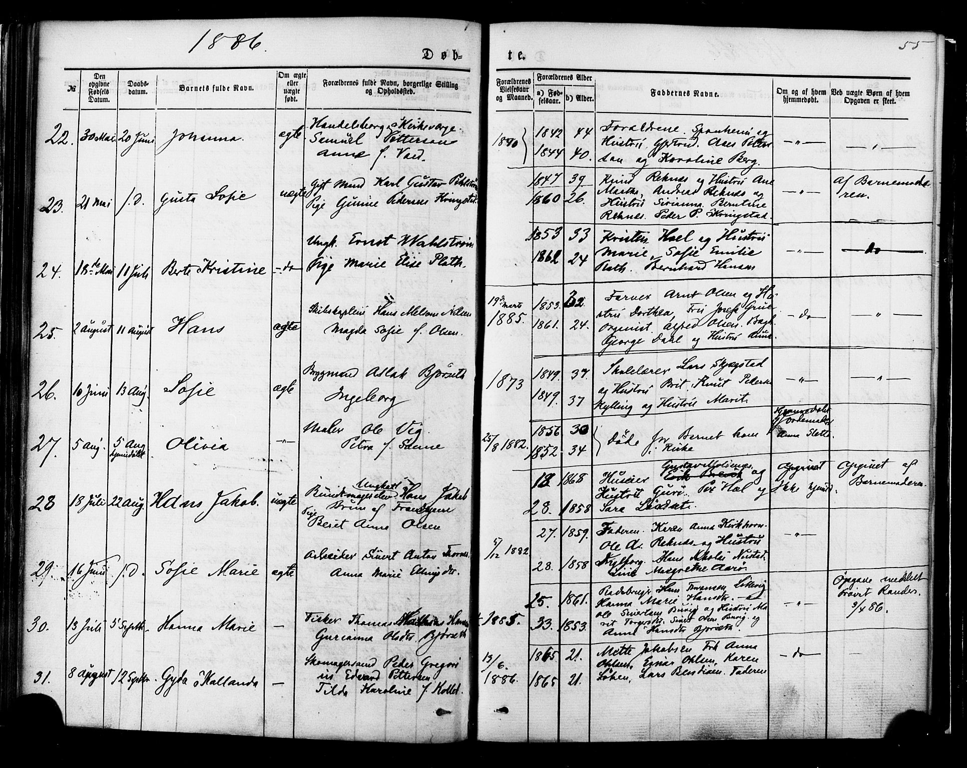 Ministerialprotokoller, klokkerbøker og fødselsregistre - Møre og Romsdal, AV/SAT-A-1454/558/L0691: Parish register (official) no. 558A05, 1873-1886, p. 55