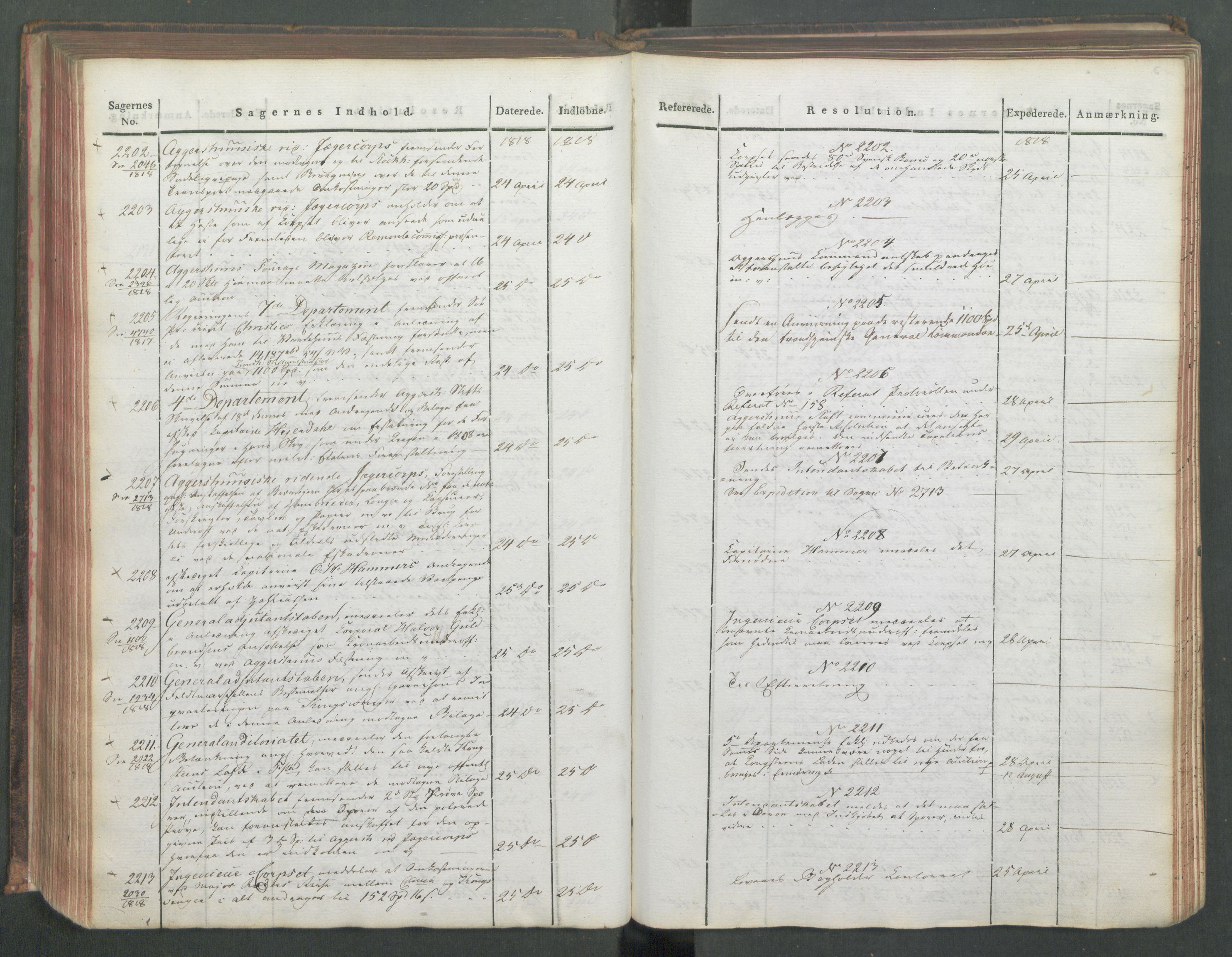 Armédepartementet, AV/RA-RAFA-3493/C/Ca/L0015: 6. Departements Journal, 1818