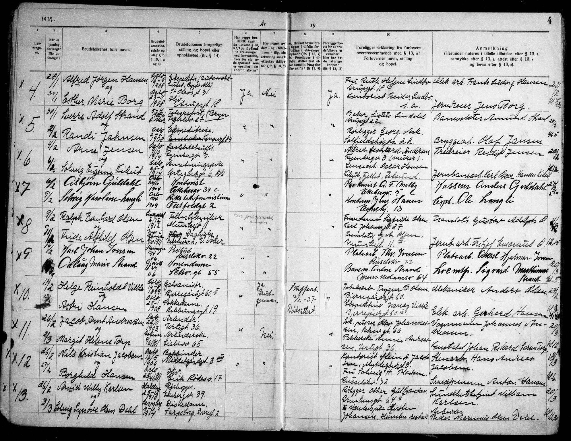 Gamlebyen prestekontor Kirkebøker, AV/SAO-A-10884/H/Ha/L0003: Banns register no. 3, 1936-1959, p. 4