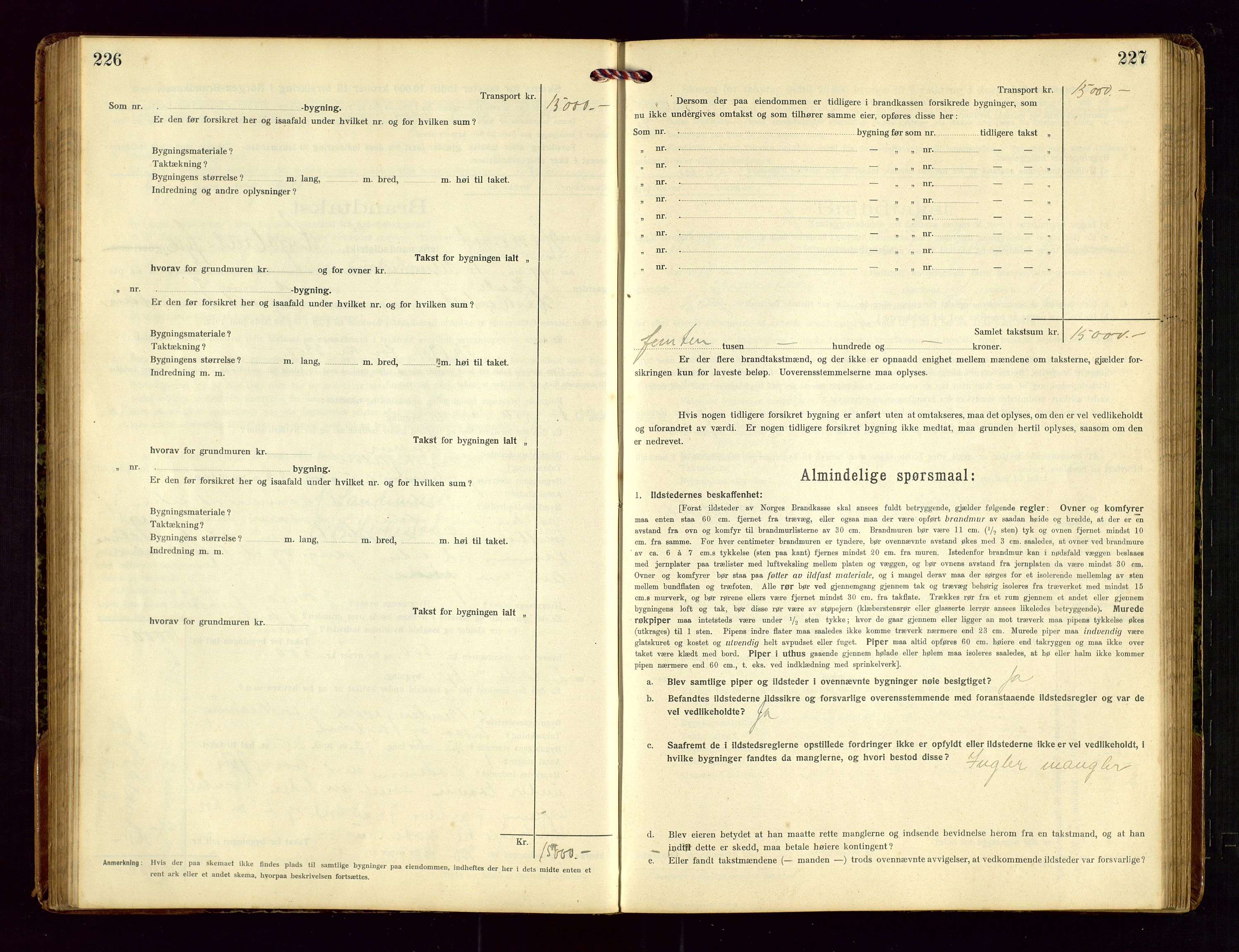 Heskestad lensmannskontor, AV/SAST-A-100304/Gob/L0002: "Brandtakstprotokol", 1915-1922, p. 226-227