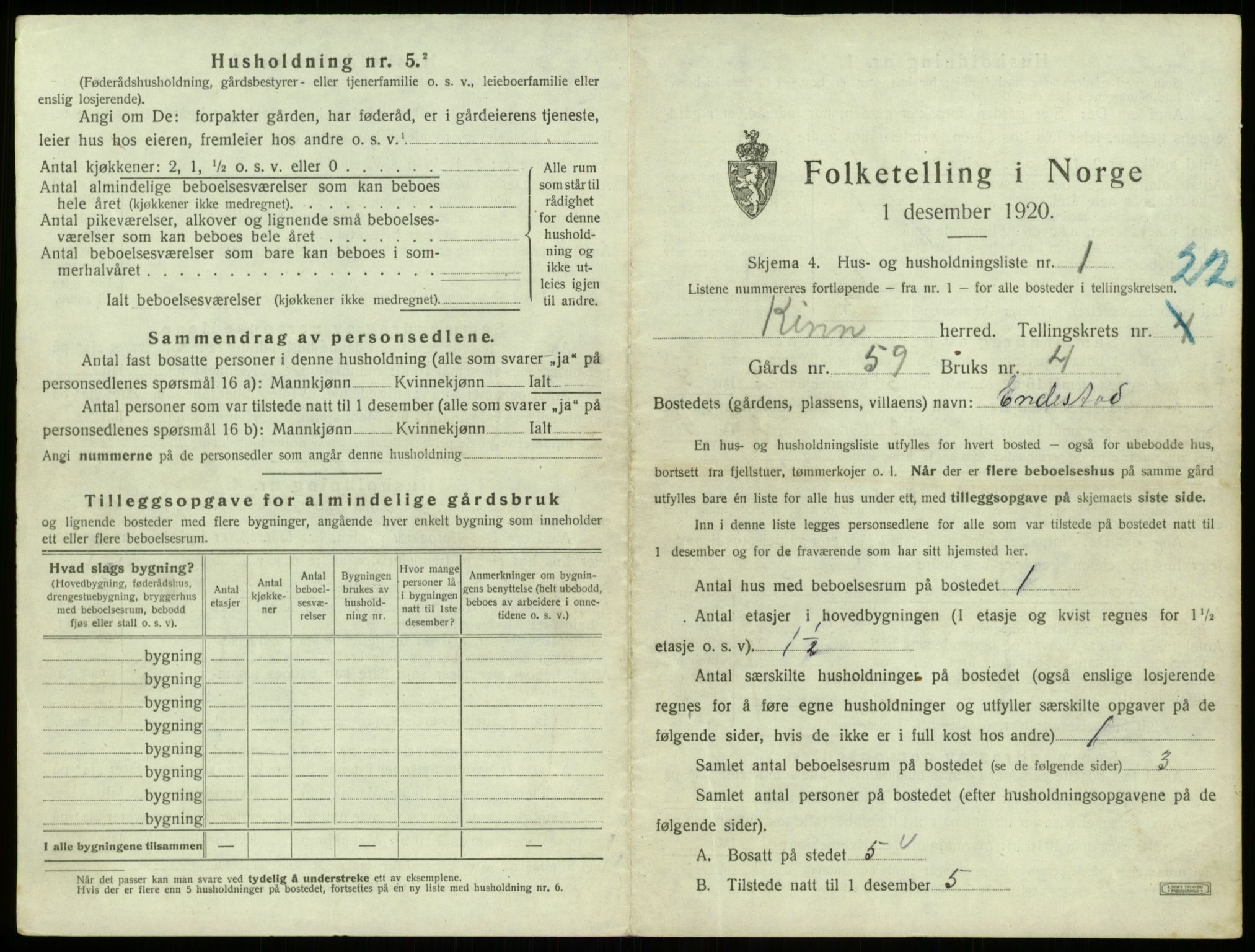 SAB, 1920 census for Kinn, 1920, p. 1093