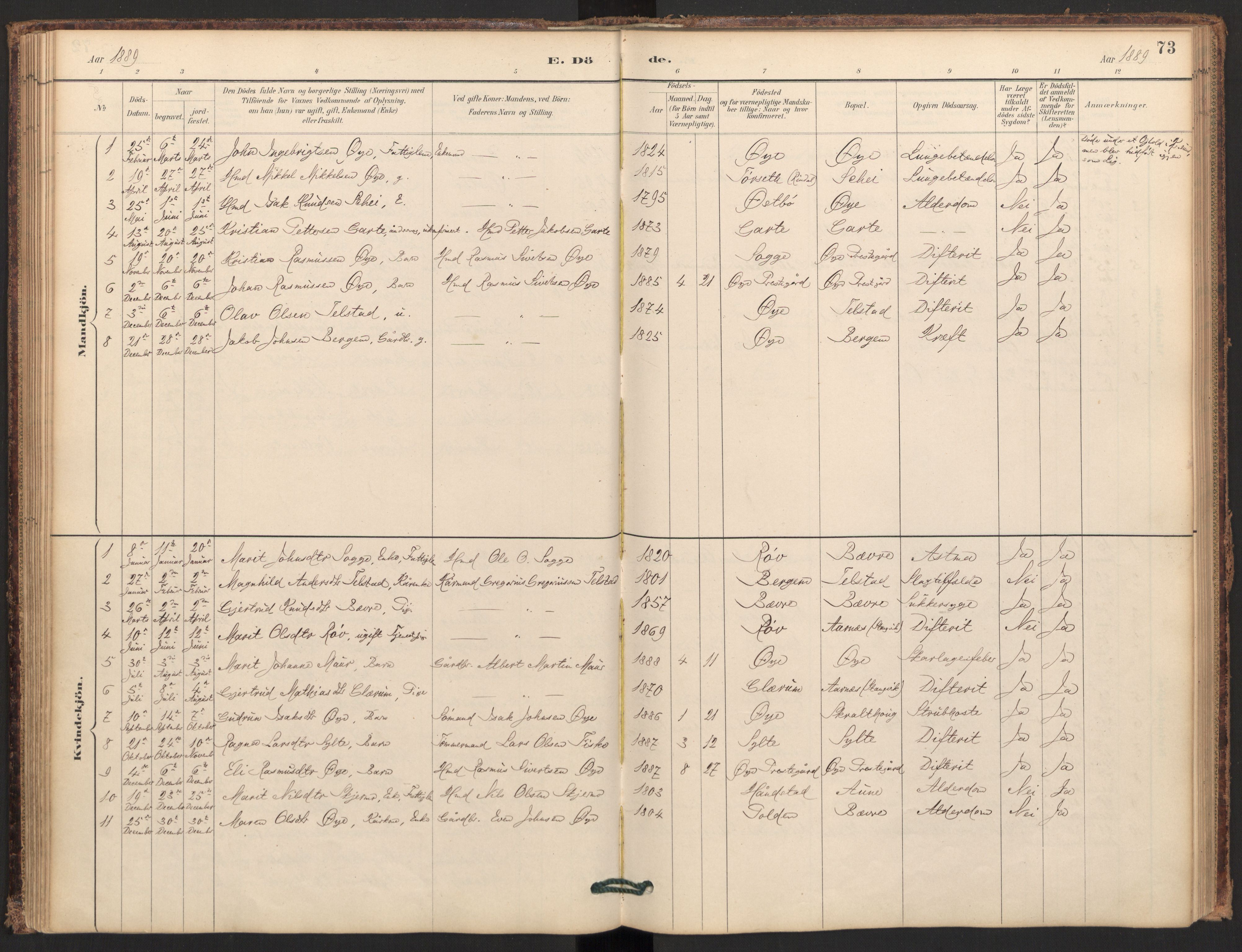 Ministerialprotokoller, klokkerbøker og fødselsregistre - Møre og Romsdal, AV/SAT-A-1454/595/L1047: Parish register (official) no. 595A09, 1885-1900, p. 73