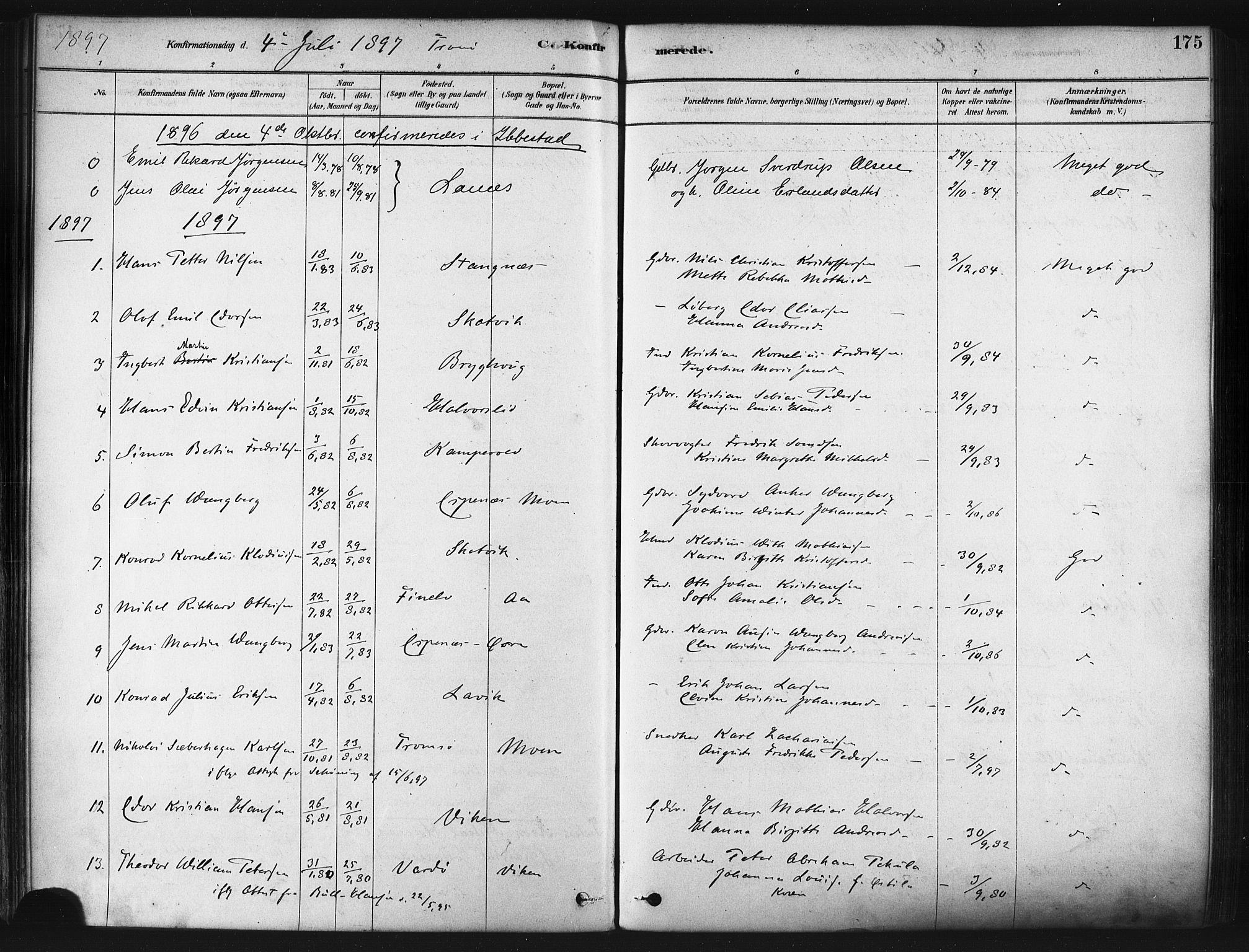 Tranøy sokneprestkontor, SATØ/S-1313/I/Ia/Iaa/L0009kirke: Parish register (official) no. 9, 1878-1904, p. 175
