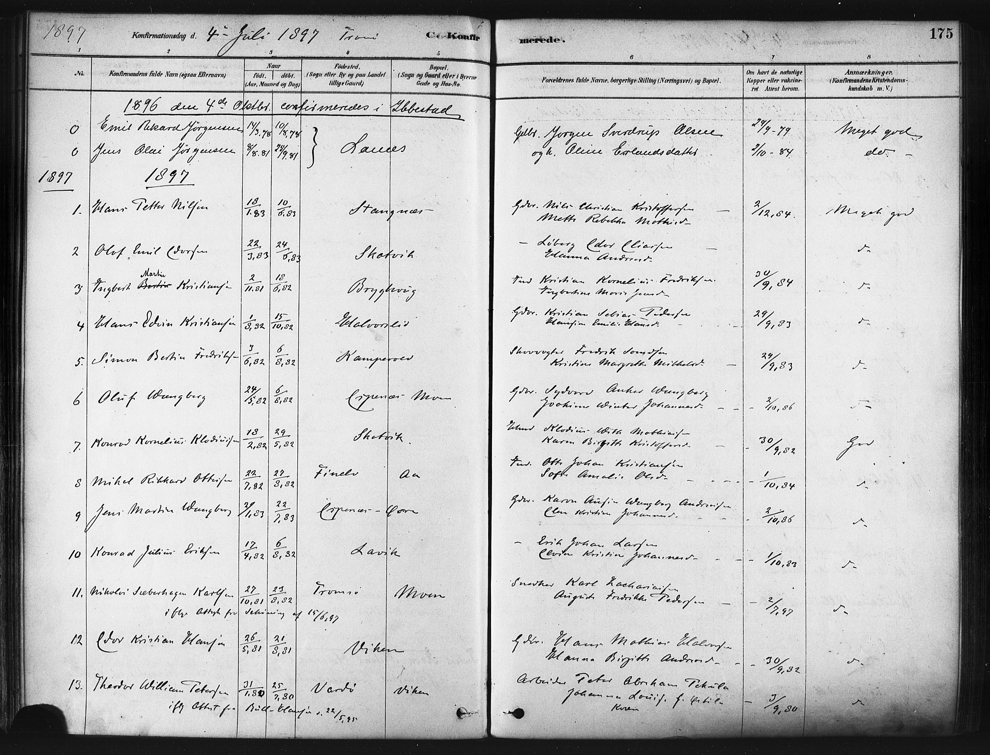 Tranøy sokneprestkontor, AV/SATØ-S-1313/I/Ia/Iaa/L0009kirke: Parish register (official) no. 9, 1878-1904, p. 175