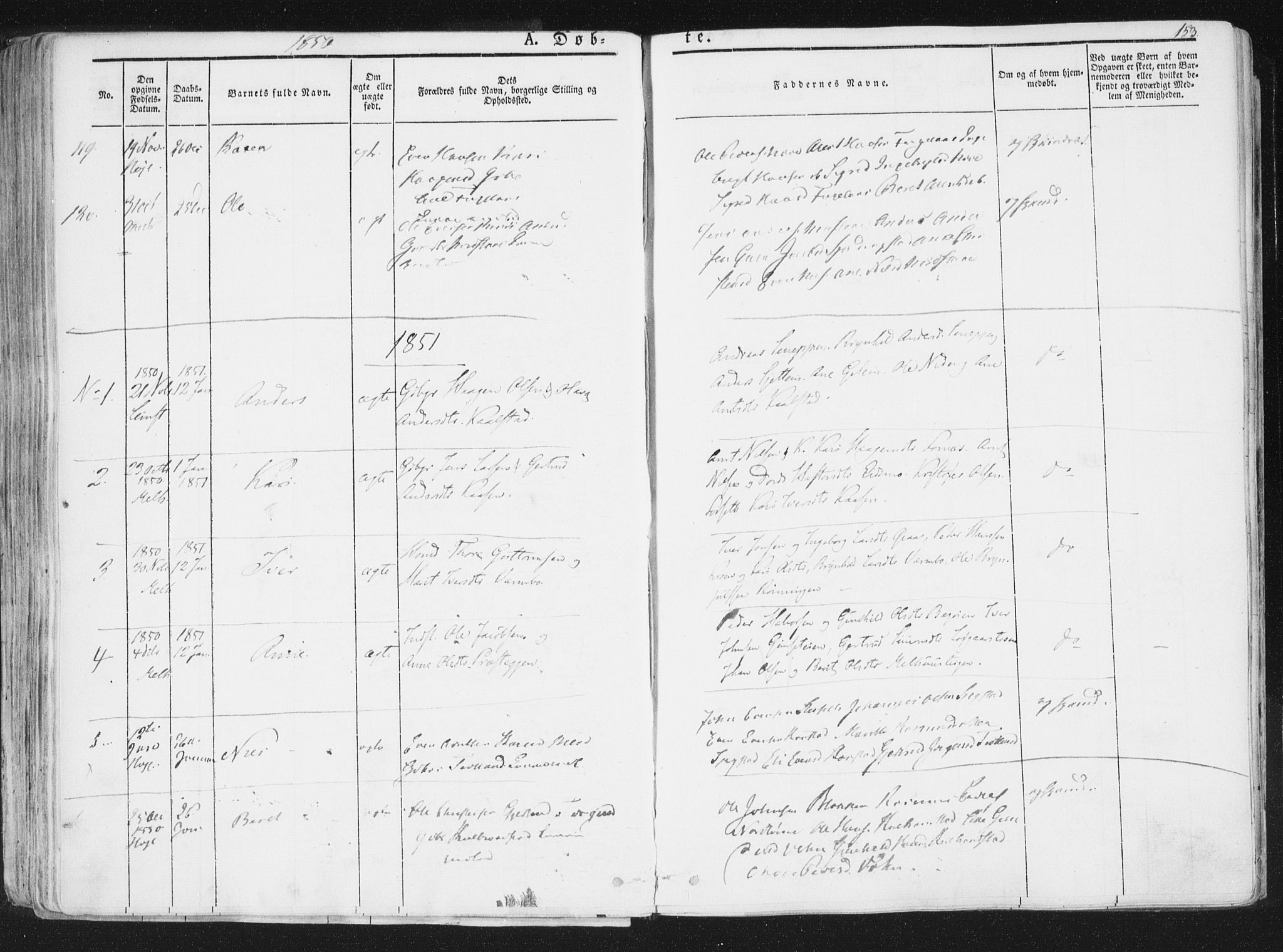 Ministerialprotokoller, klokkerbøker og fødselsregistre - Sør-Trøndelag, SAT/A-1456/691/L1074: Parish register (official) no. 691A06, 1842-1852, p. 153