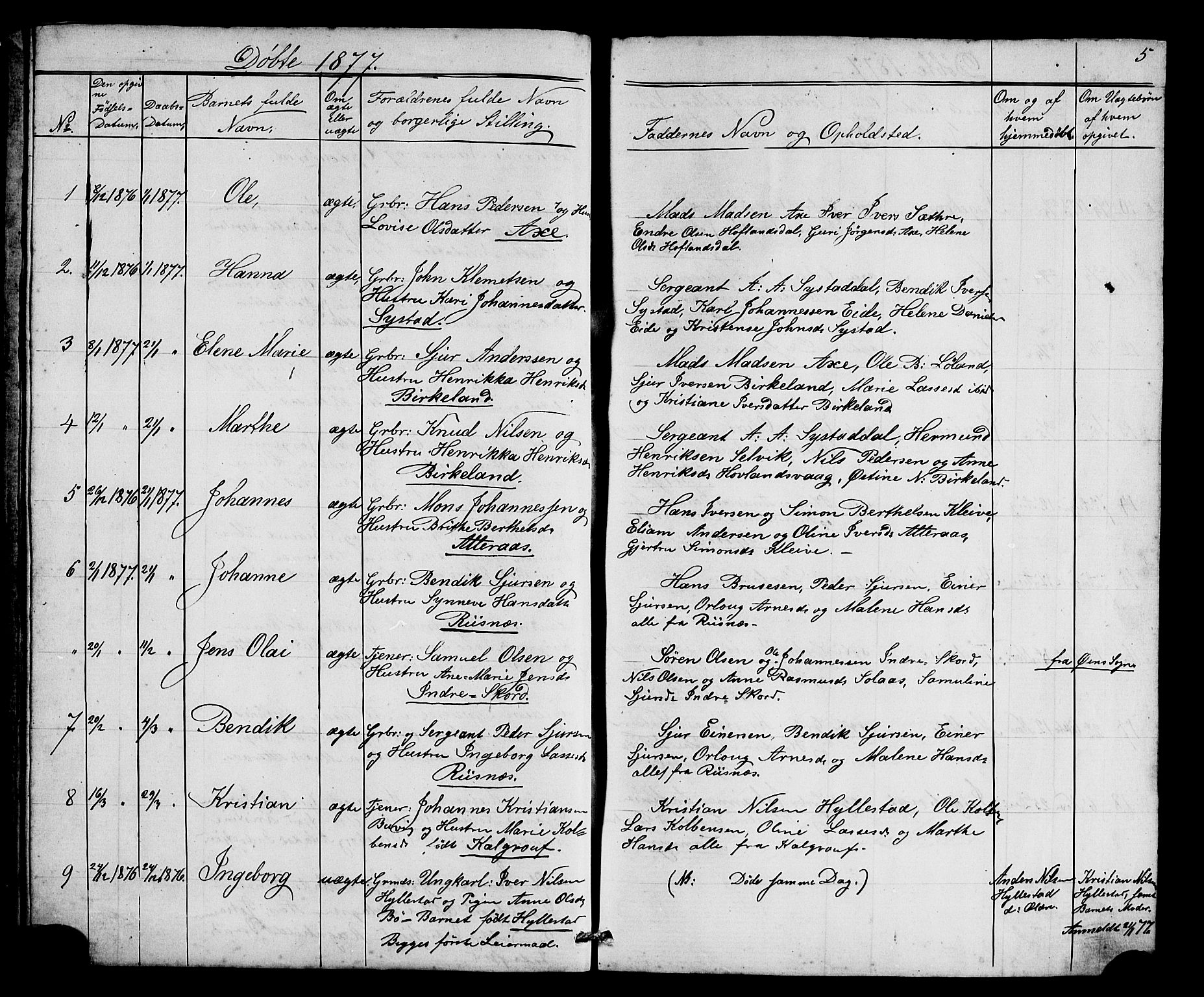 Hyllestad sokneprestembete, SAB/A-80401: Parish register (copy) no. A 2, 1876-1906, p. 5