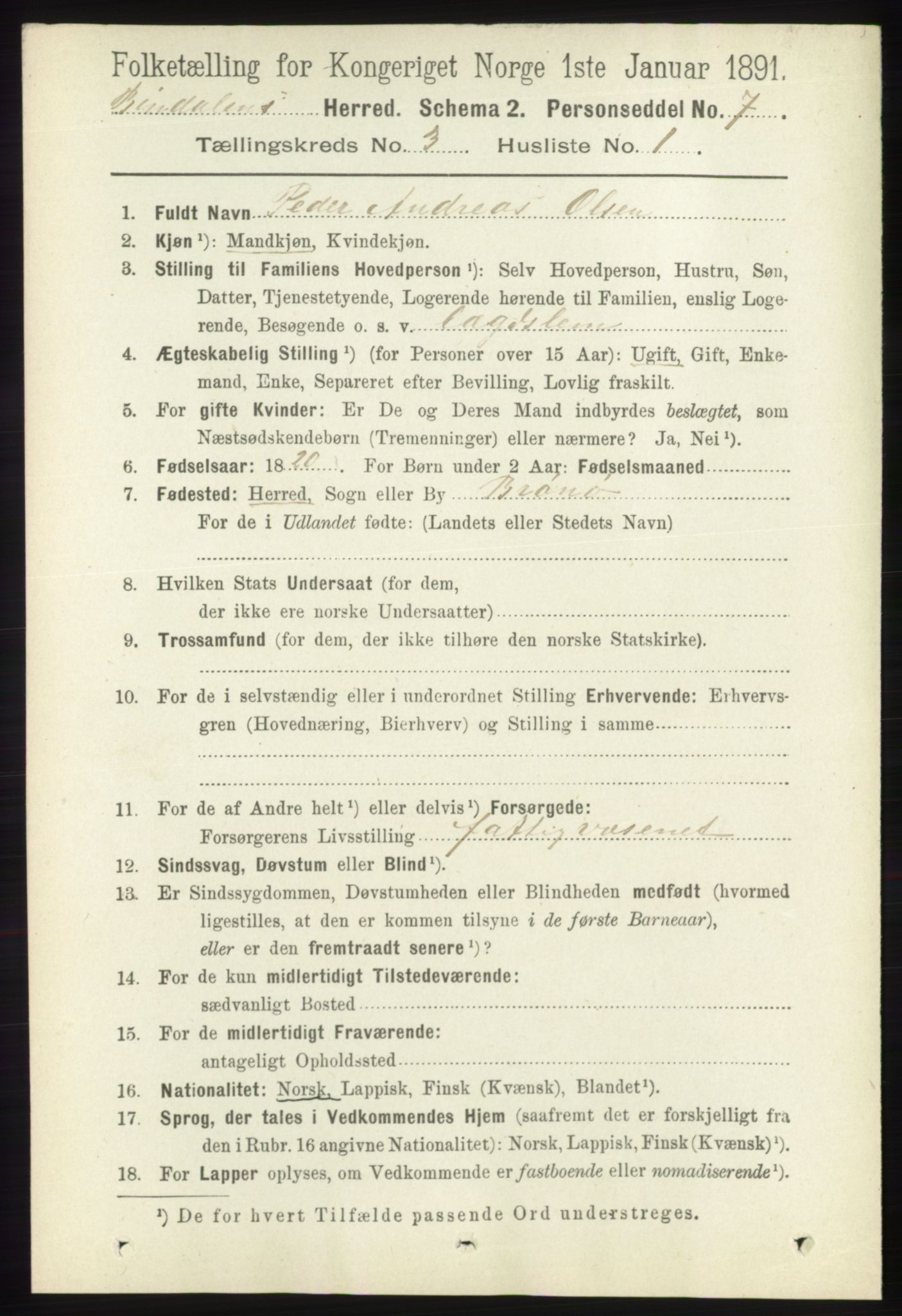 RA, 1891 census for 1811 Bindal, 1891, p. 652