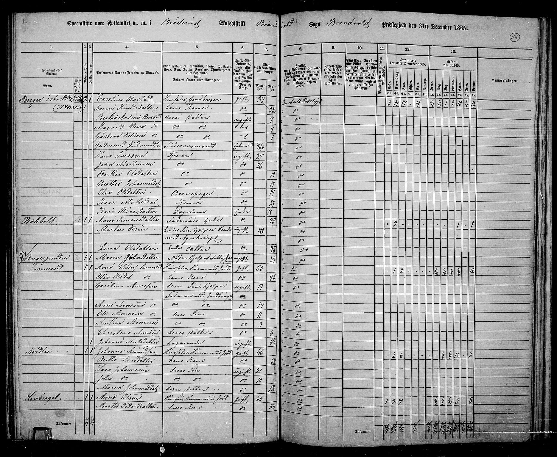 RA, 1865 census for Brandval, 1865, p. 99