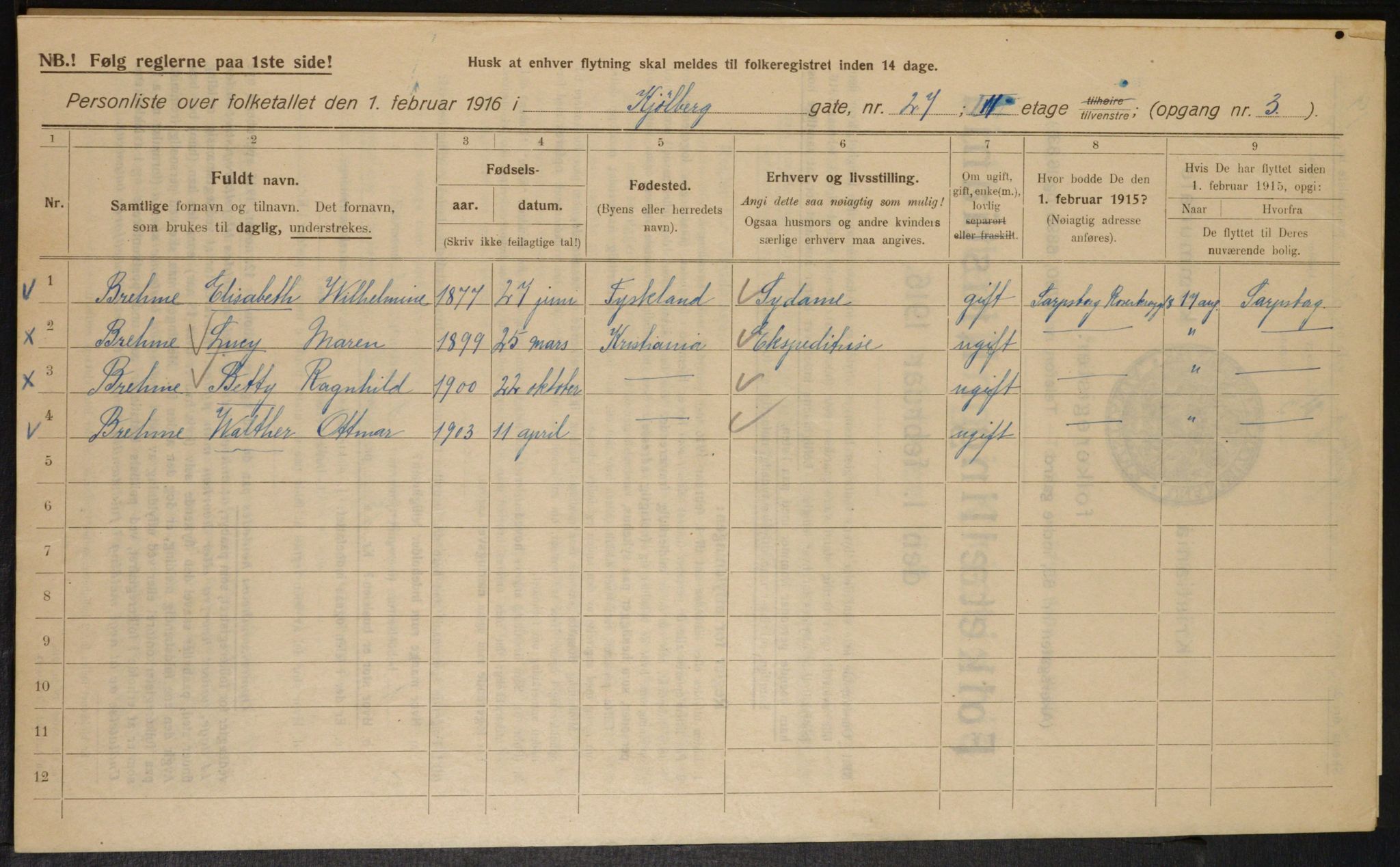 OBA, Municipal Census 1916 for Kristiania, 1916, p. 52961