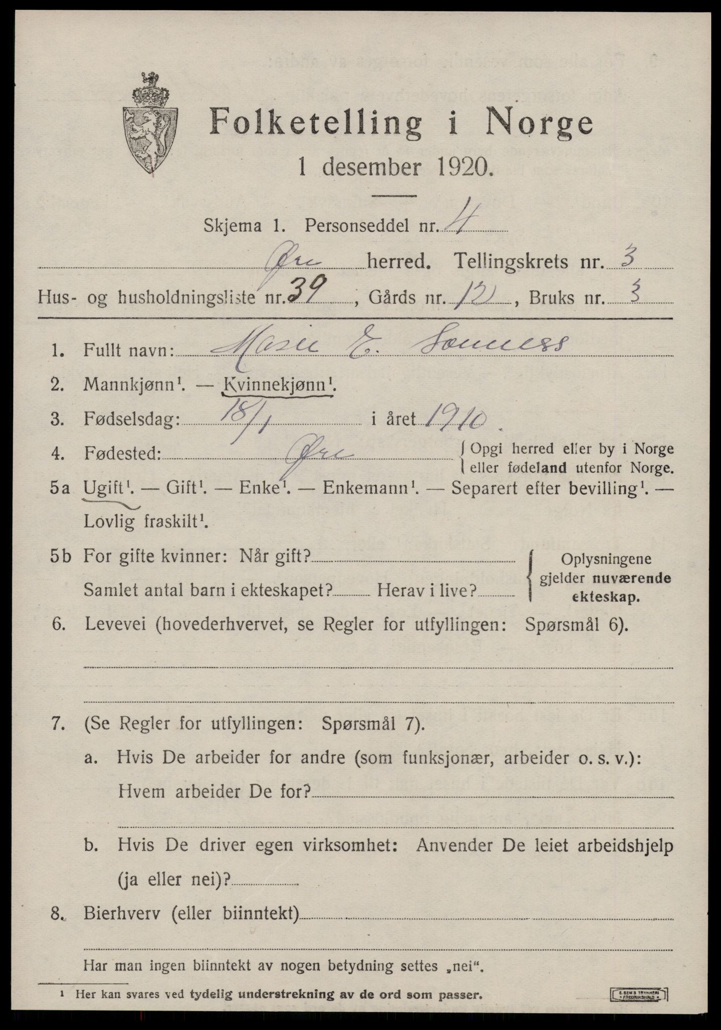 SAT, 1920 census for Øre, 1920, p. 2025