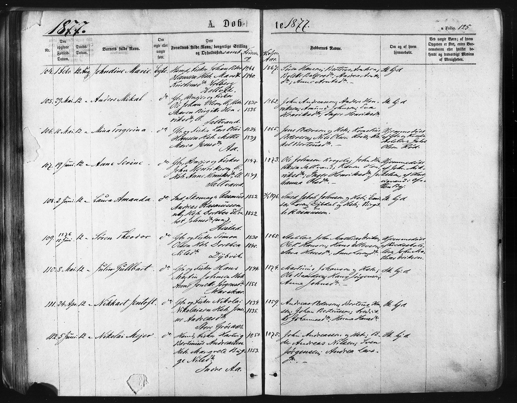 Ibestad sokneprestembete, SATØ/S-0077/H/Ha/Haa/L0010kirke: Parish register (official) no. 10, 1869-1879, p. 125