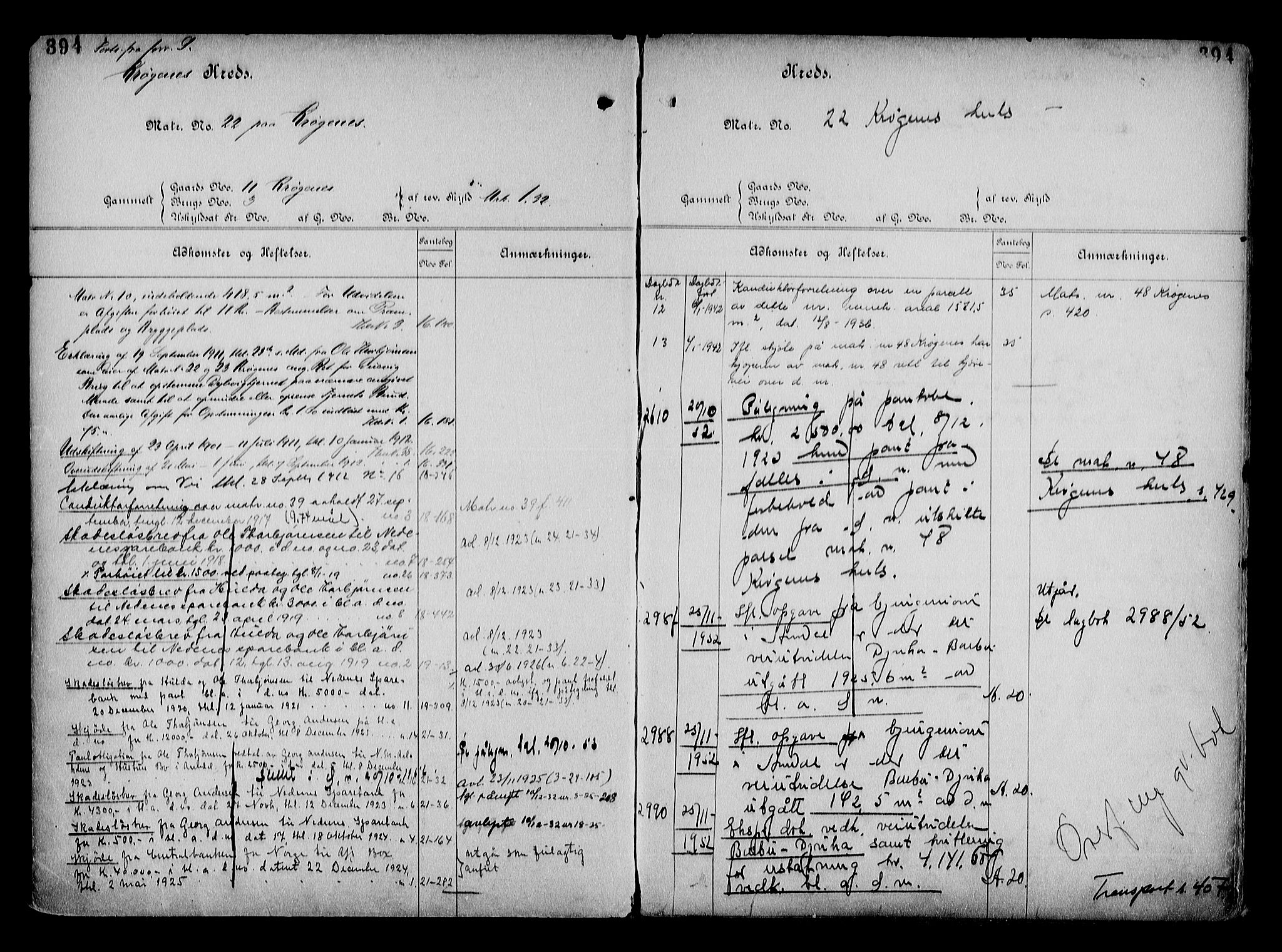Arendal byfogd, AV/SAK-1222-0001/G/Ga/L0015: Mortgage register no. 13, 1860-1960, p. 394