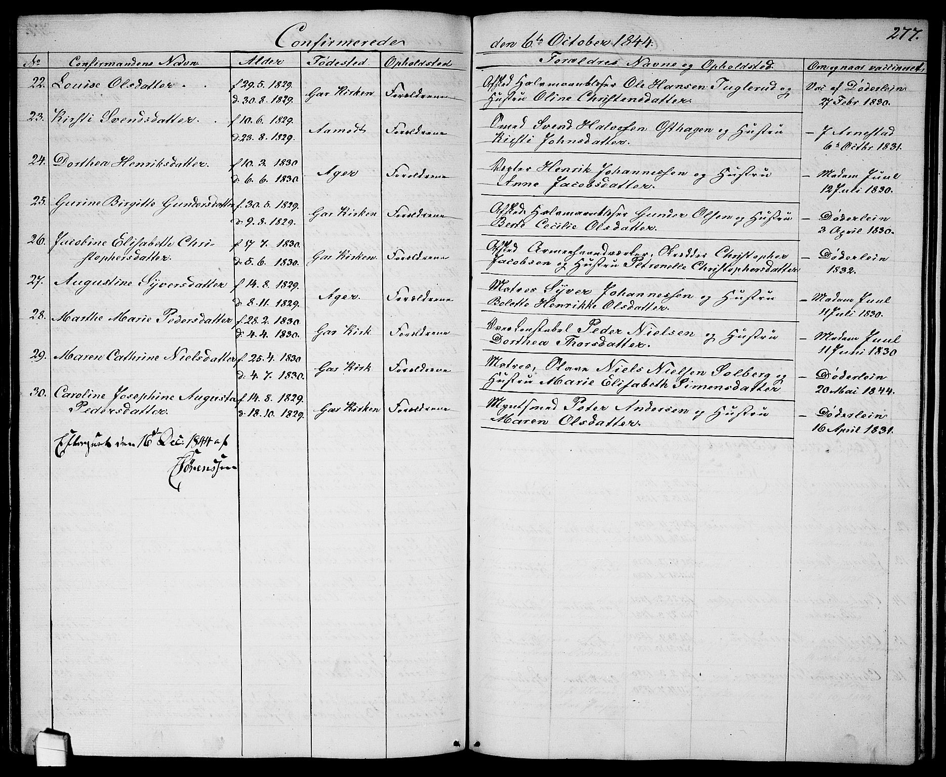 Garnisonsmenigheten Kirkebøker, AV/SAO-A-10846/G/Ga/L0005: Parish register (copy) no. 5, 1841-1860, p. 277