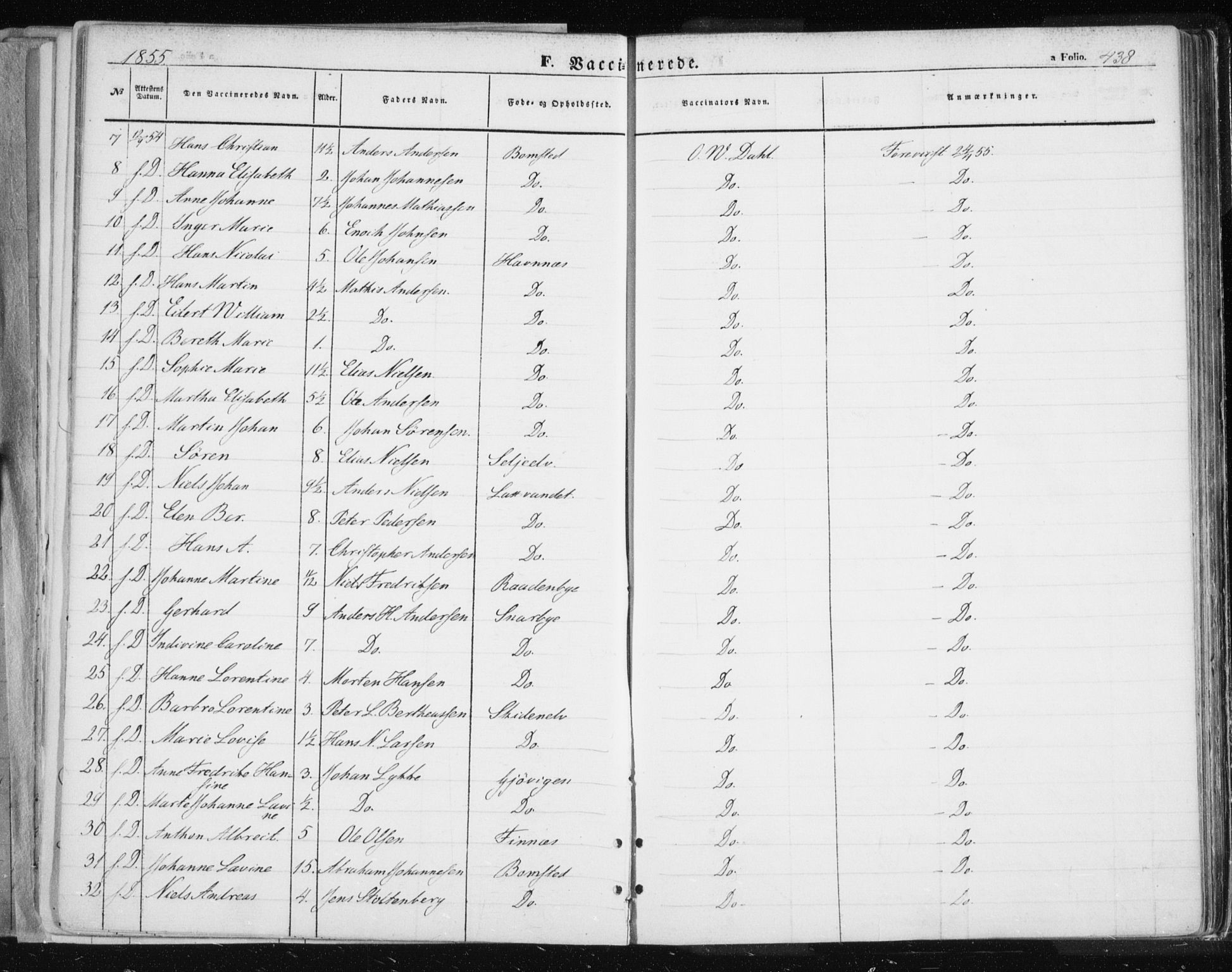 Tromsø sokneprestkontor/stiftsprosti/domprosti, AV/SATØ-S-1343/G/Ga/L0010kirke: Parish register (official) no. 10, 1848-1855, p. 438