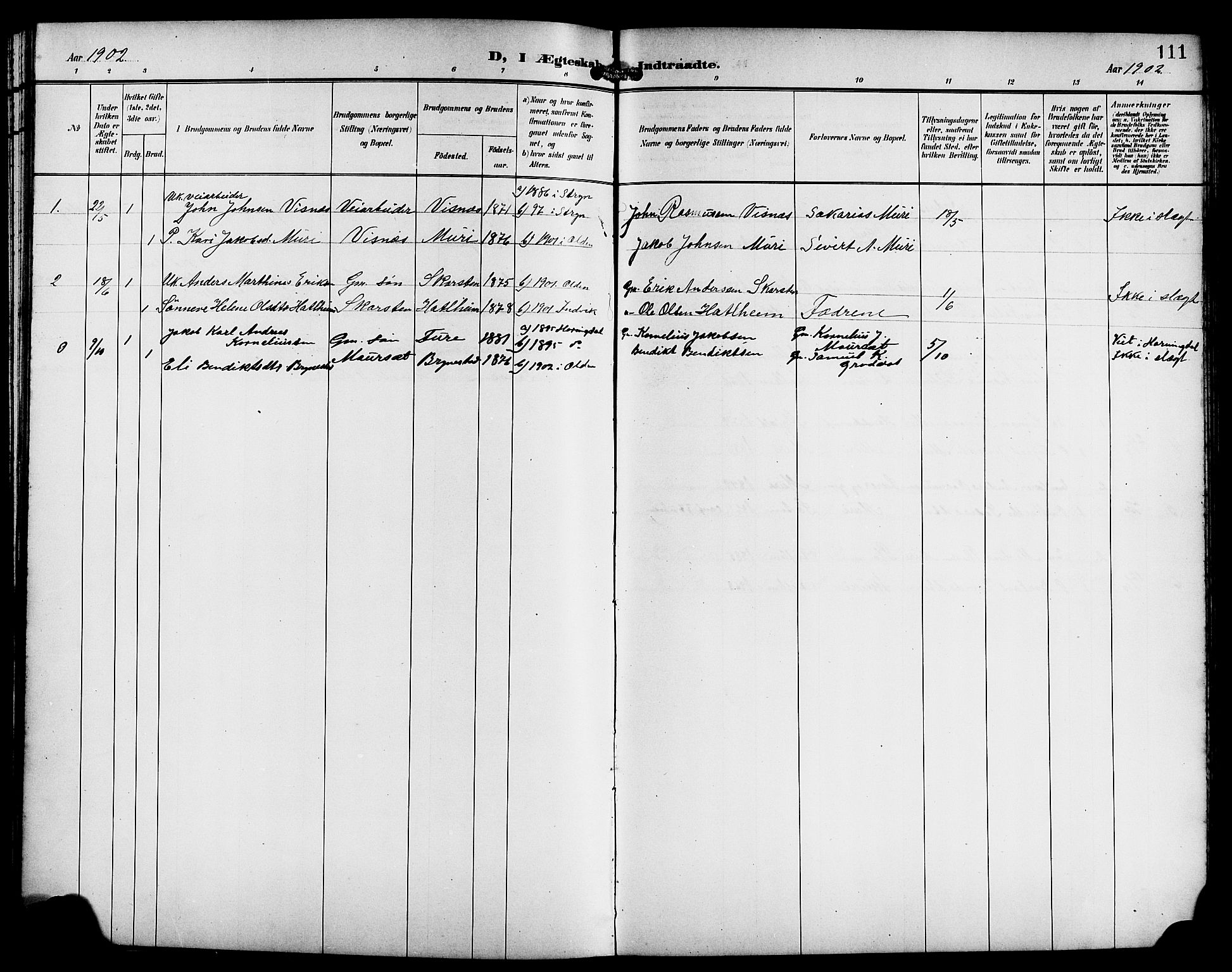 Innvik sokneprestembete, AV/SAB-A-80501: Parish register (copy) no. B 4, 1898-1916, p. 111