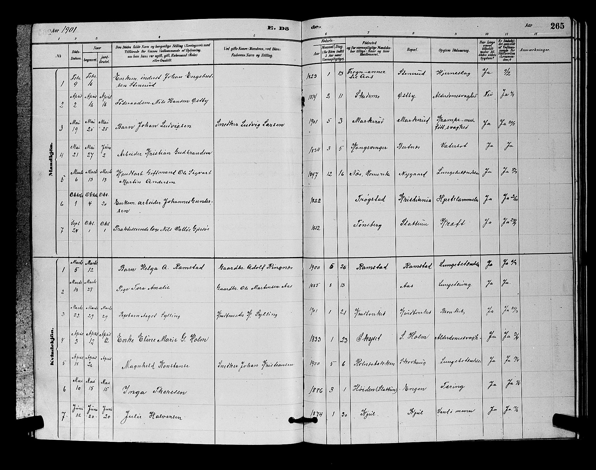 Nittedal prestekontor Kirkebøker, SAO/A-10365a/G/Ga/L0002: Parish register (copy) no. I 2, 1879-1901, p. 265