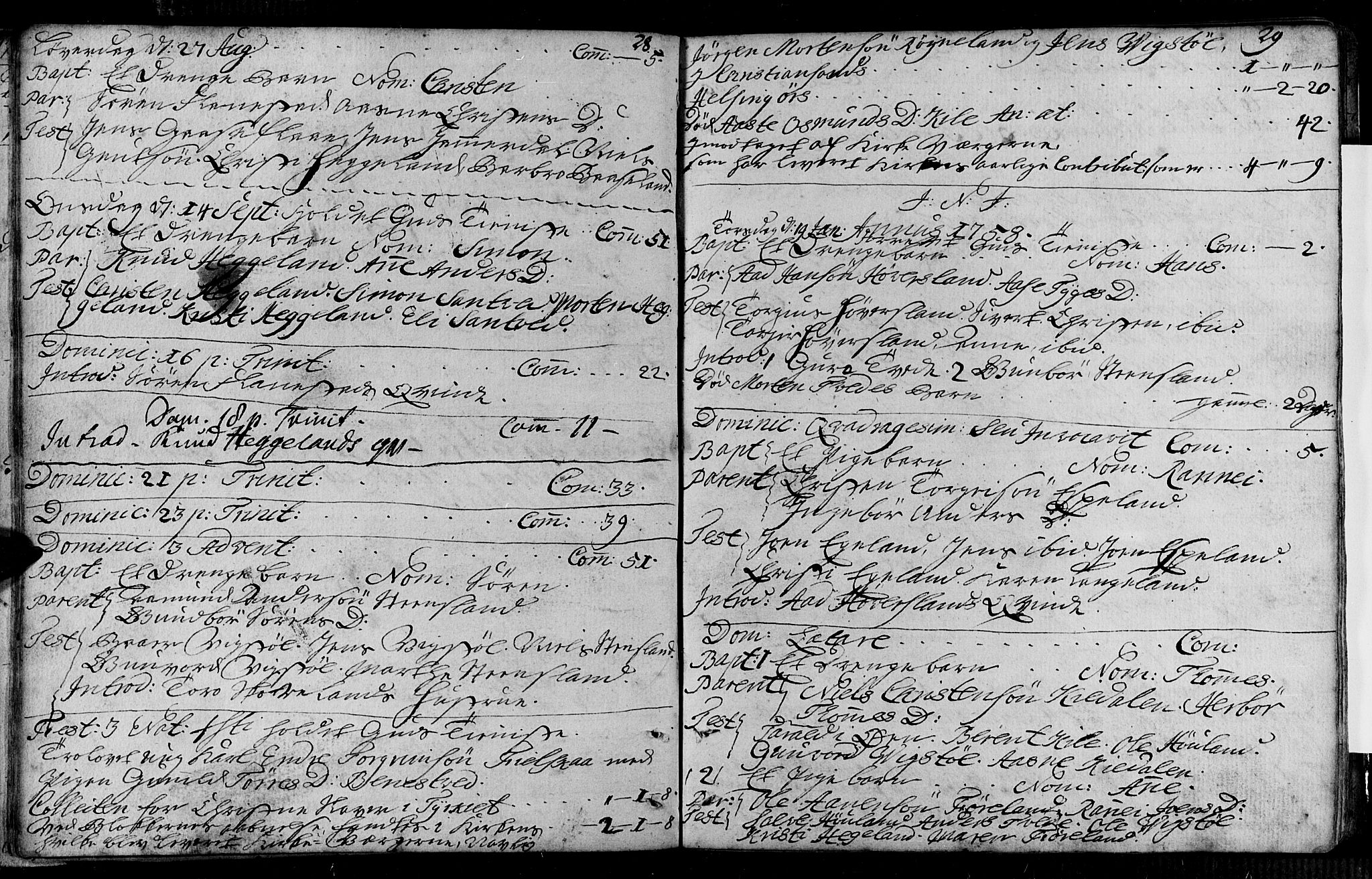 Vennesla sokneprestkontor, SAK/1111-0045/Fa/Faa/L0001: Parish register (official) no. A 1, 1753-1785, p. 28-29
