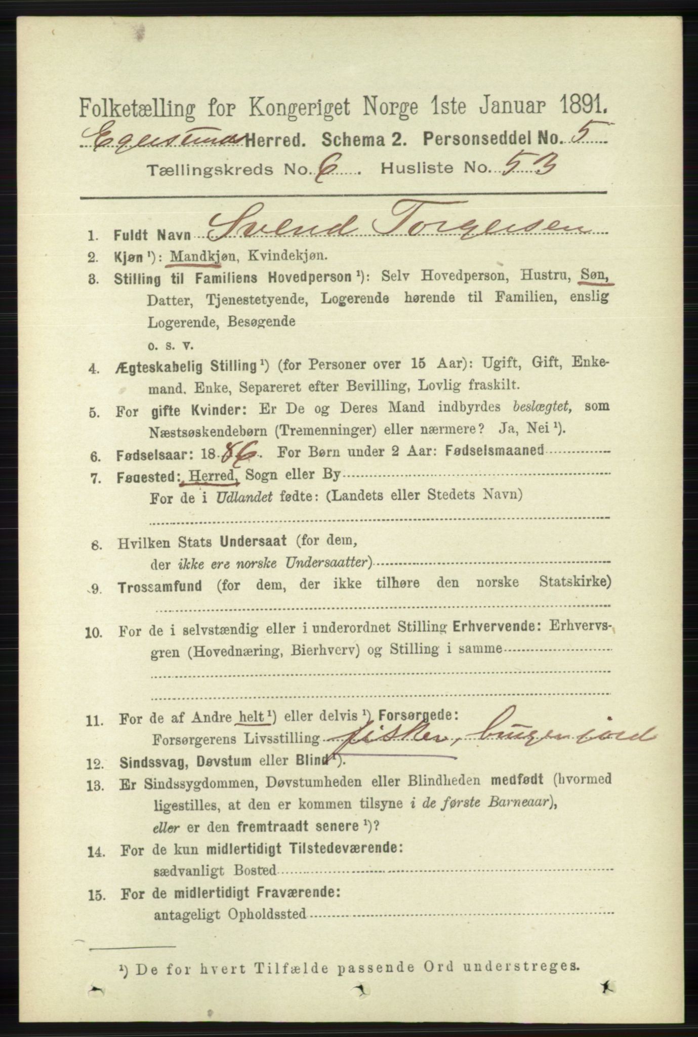 RA, 1891 census for 1116 Eigersund herred, 1891, p. 2597