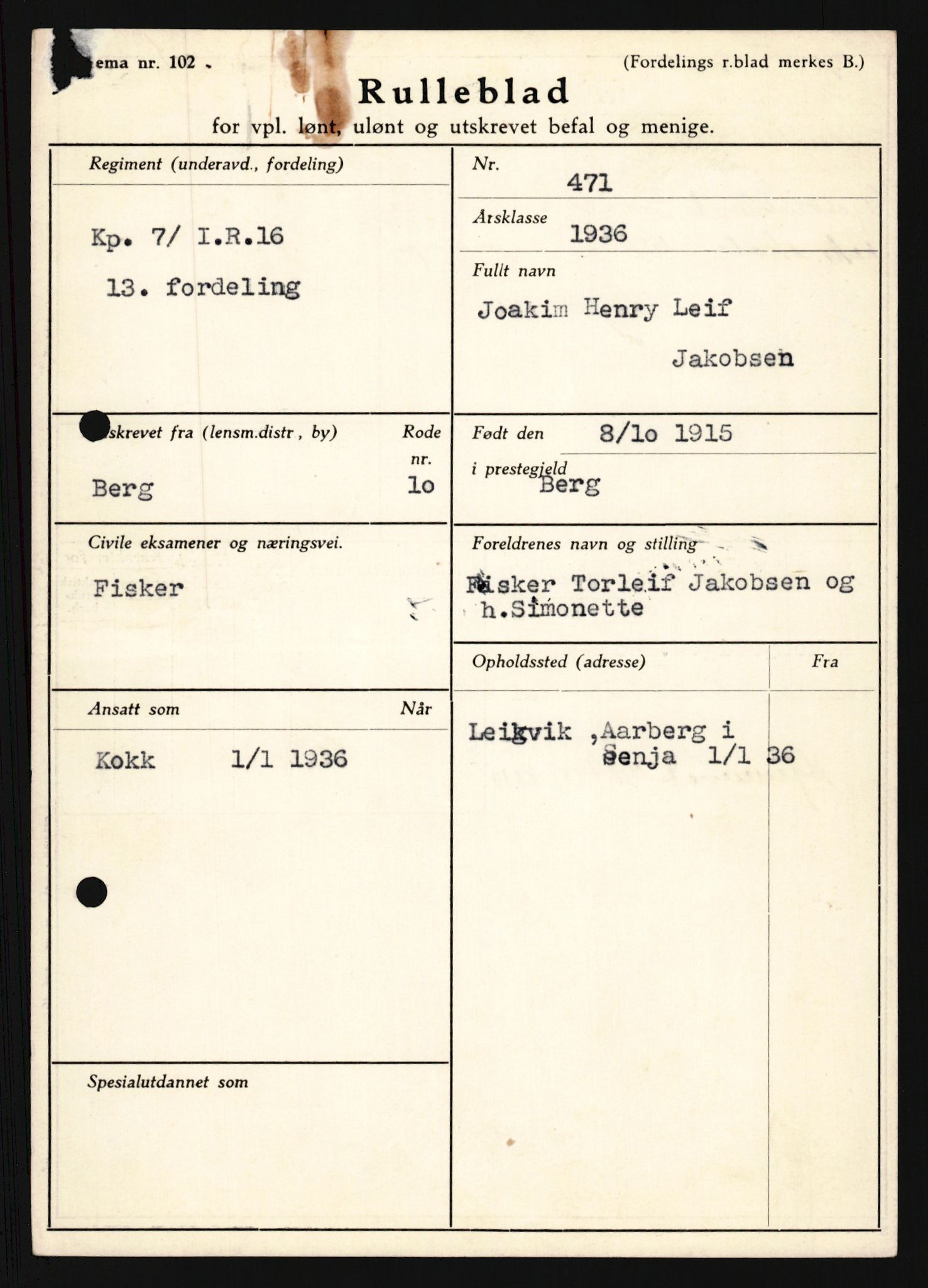 Forsvaret, Troms infanteriregiment nr. 16, AV/RA-RAFA-3146/P/Pa/L0020: Rulleblad for regimentets menige mannskaper, årsklasse 1936, 1936, p. 535