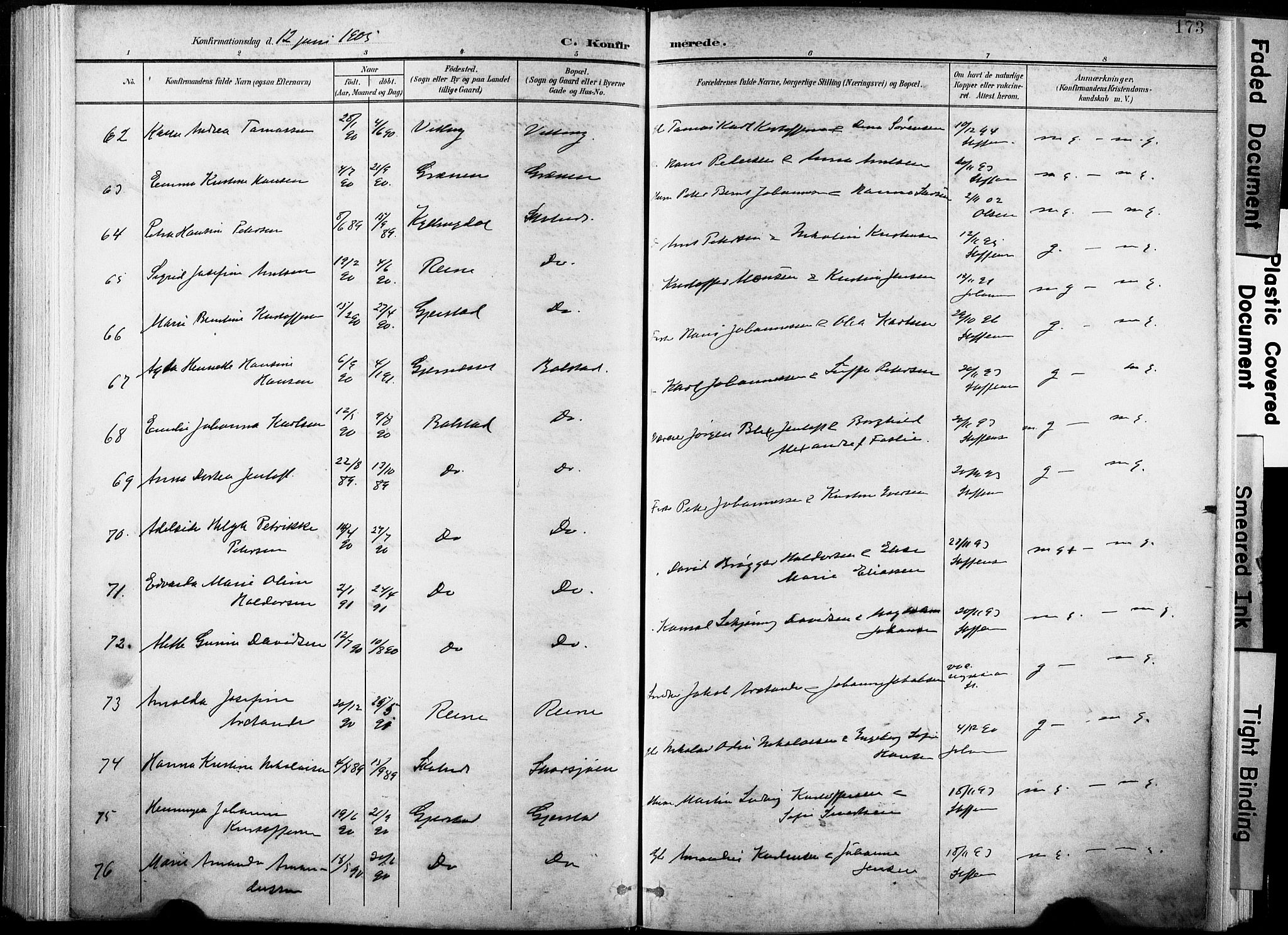 Ministerialprotokoller, klokkerbøker og fødselsregistre - Nordland, AV/SAT-A-1459/881/L1151: Parish register (official) no. 881A04, 1899-1907, p. 173