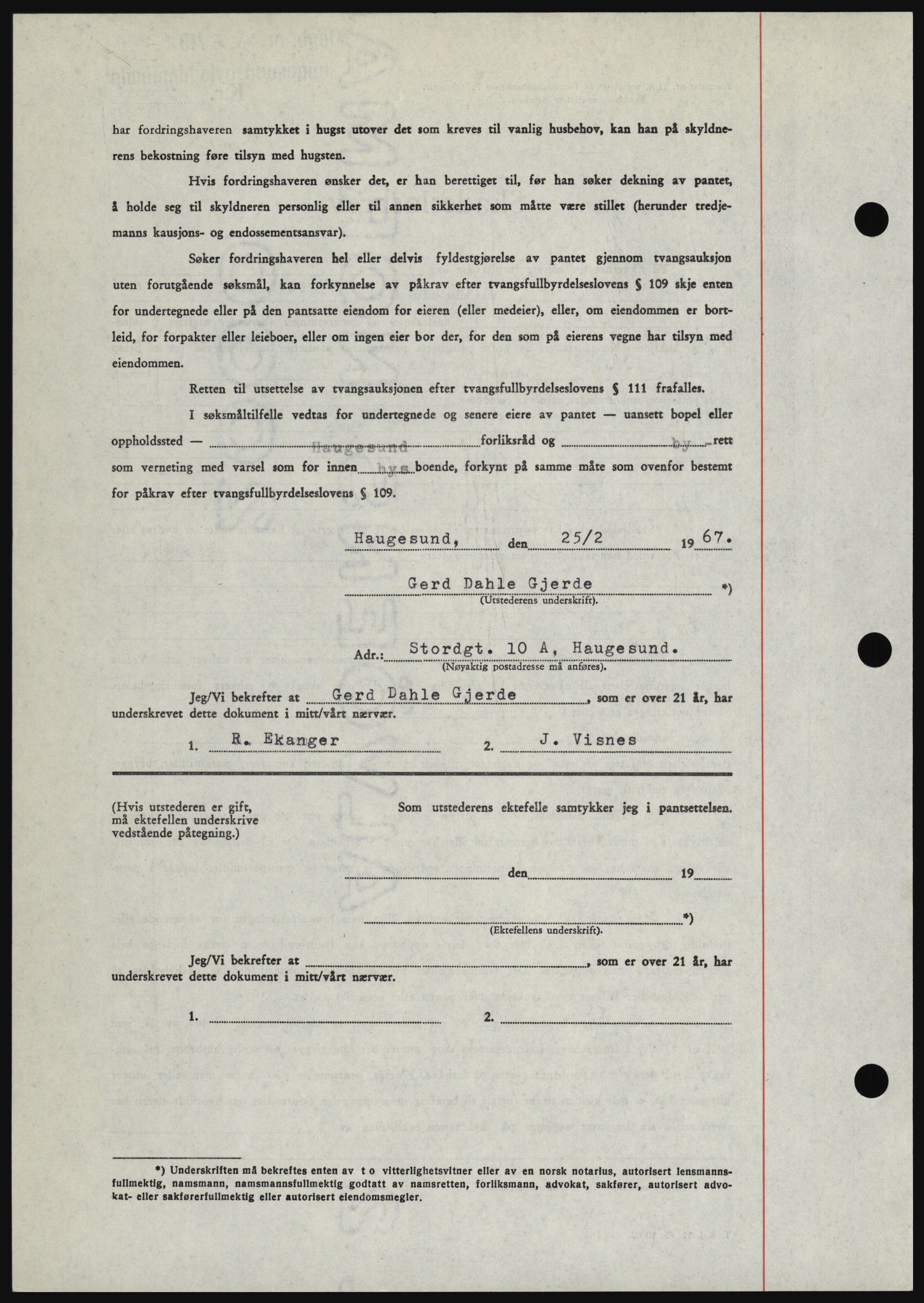 Haugesund tingrett, SAST/A-101415/01/II/IIC/L0056: Mortgage book no. B 56, 1966-1967, Diary no: : 607/1967