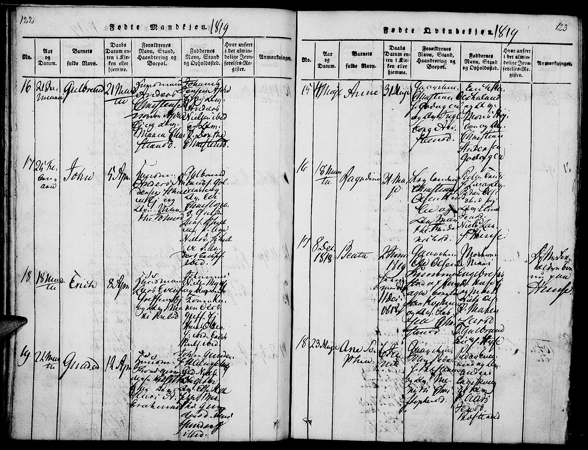 Nes prestekontor, Hedmark, AV/SAH-PREST-020/K/Ka/L0002: Parish register (official) no. 2, 1813-1827, p. 122-123