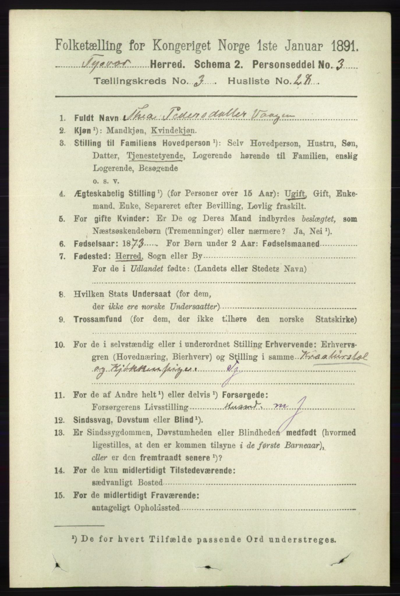 RA, 1891 census for 1146 Tysvær, 1891, p. 1368