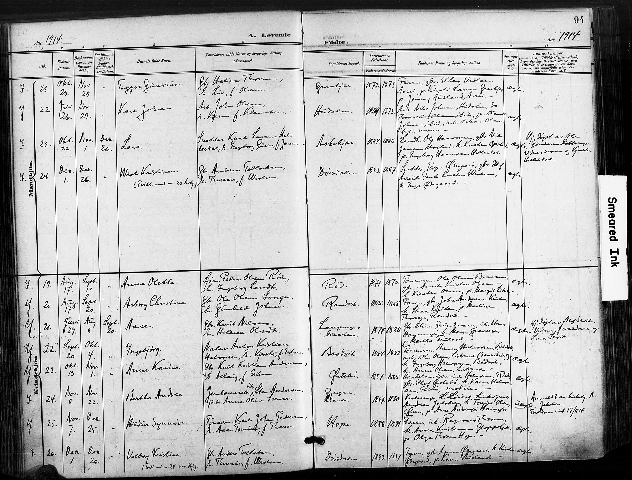 Søndeled sokneprestkontor, AV/SAK-1111-0038/F/Fa/L0006: Parish register (official) no. A 6, 1900-1922, p. 94