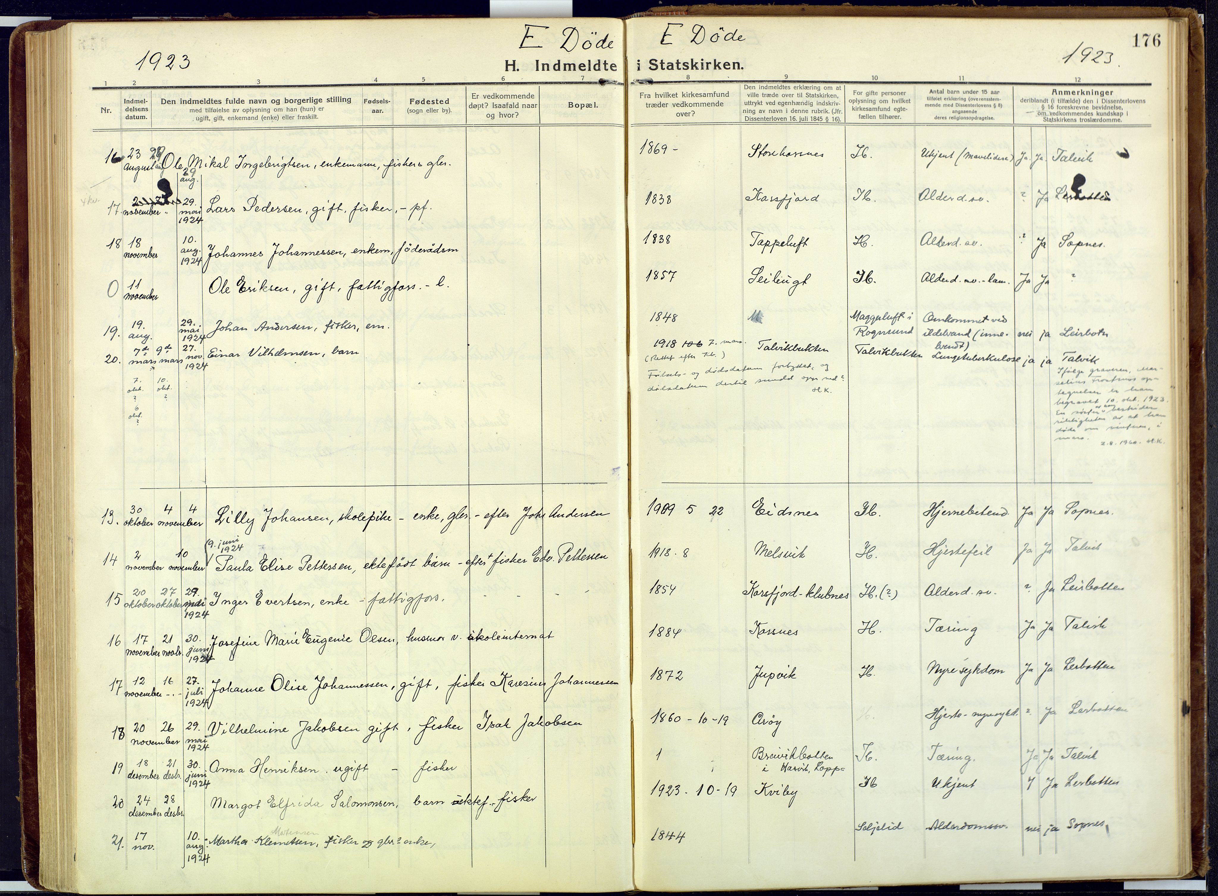 Talvik sokneprestkontor, SATØ/S-1337/H/Ha/L0018kirke: Parish register (official) no. 18, 1915-1924, p. 176