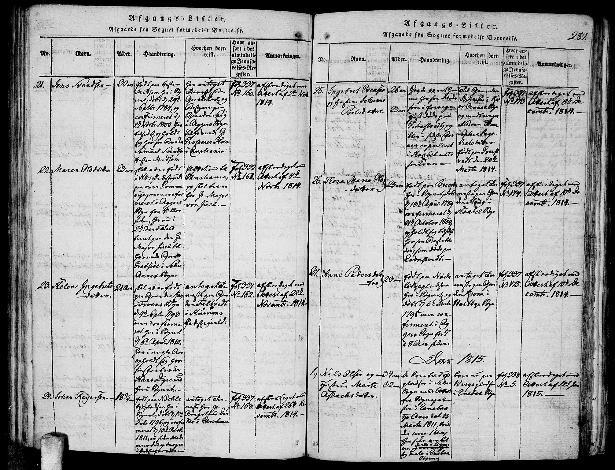 Kråkstad prestekontor Kirkebøker, SAO/A-10125a/F/Fa/L0003: Parish register (official) no. I 3, 1813-1824, p. 287